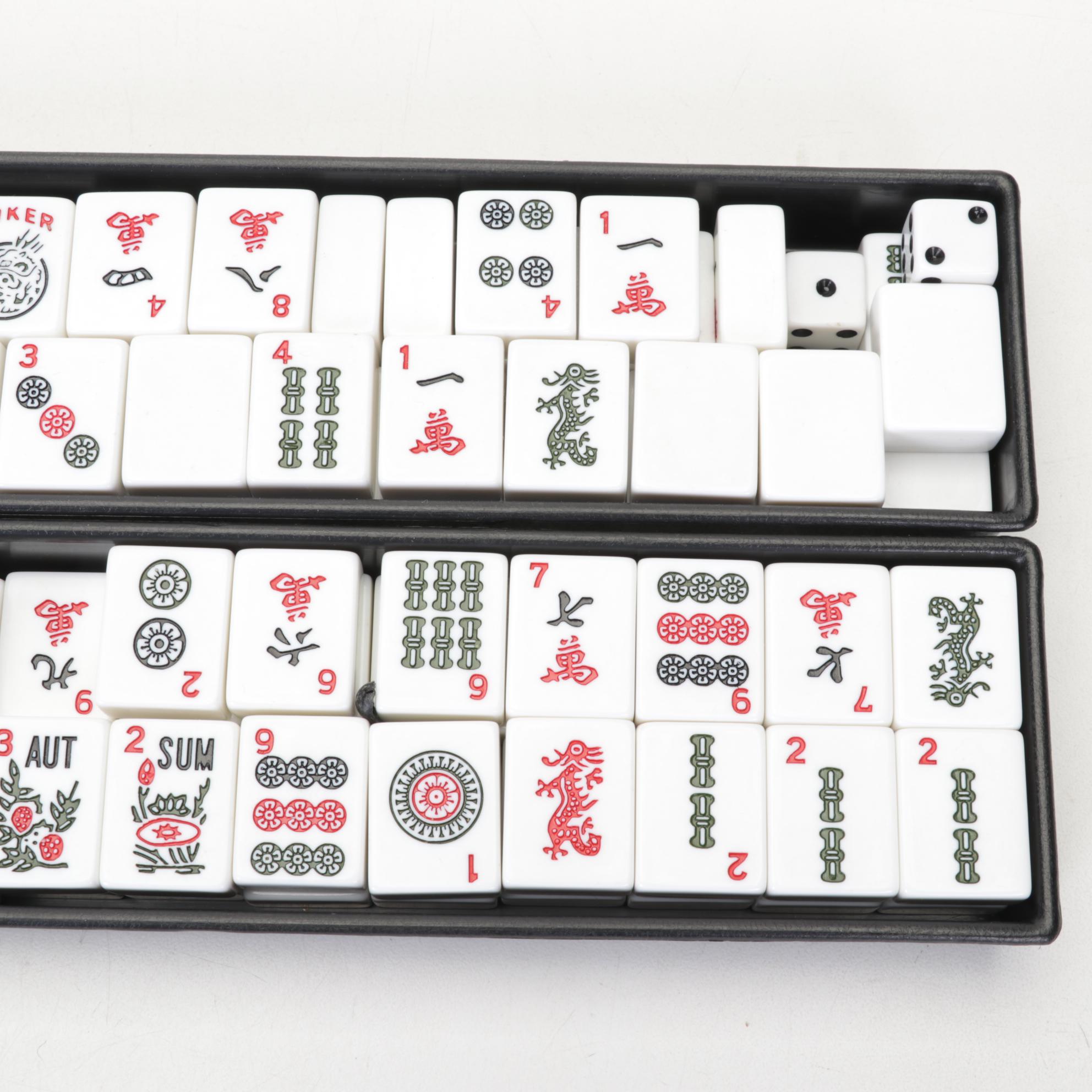 Chinese Style Mahjong Set with Faux Alligator Leather Case