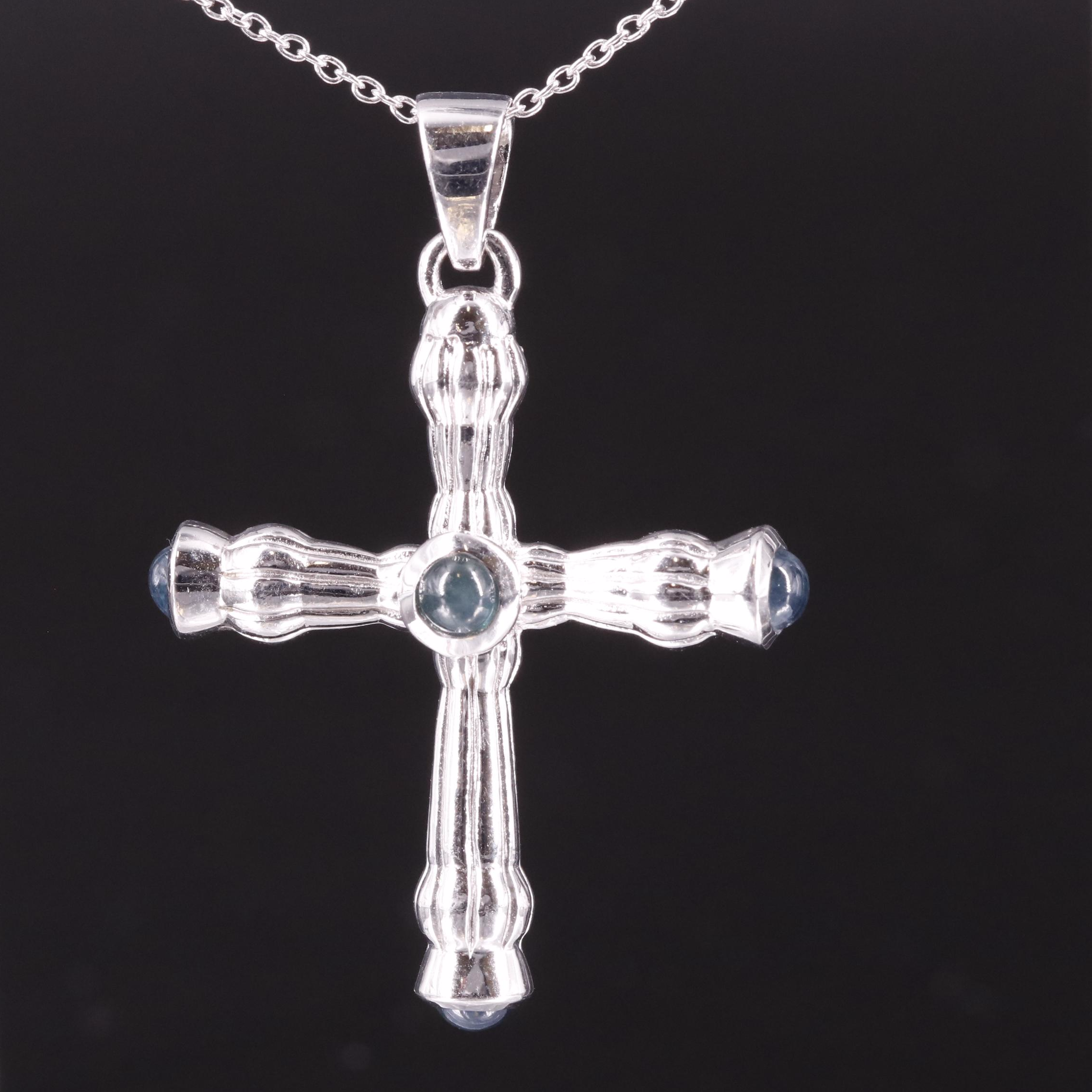 Sterling Sapphire Cross Pendant Necklace