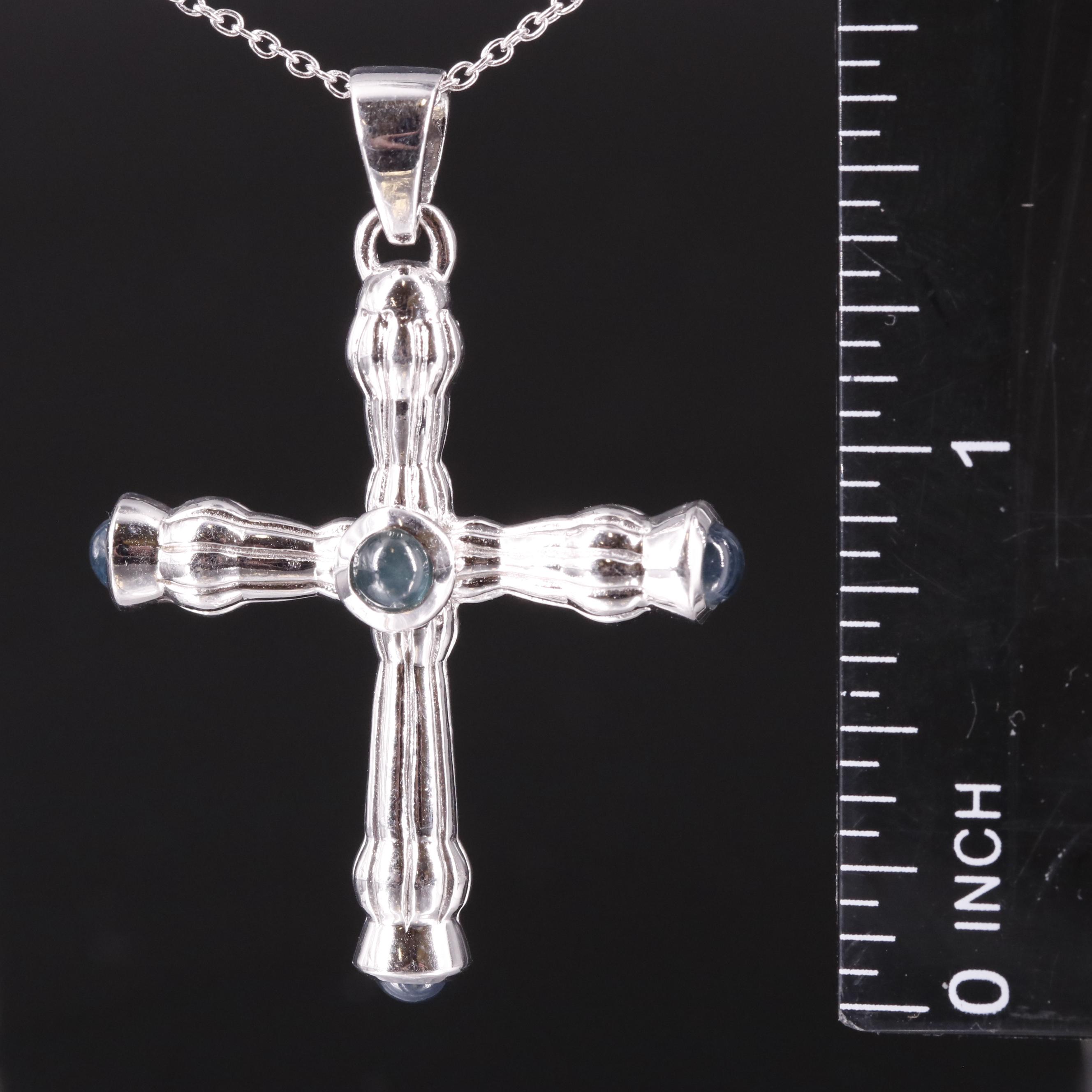 Sterling Sapphire Cross Pendant Necklace