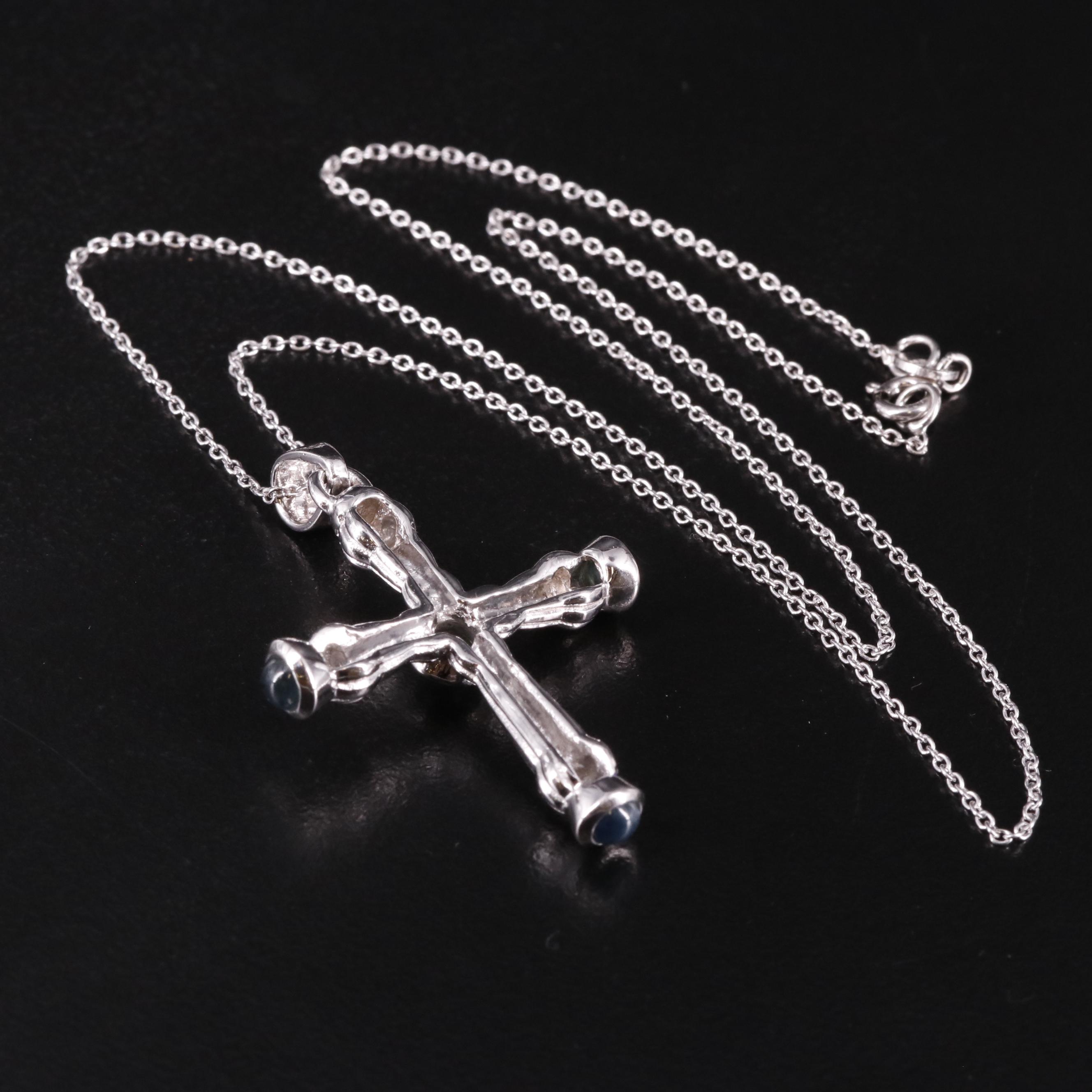 Sterling Sapphire Cross Pendant Necklace