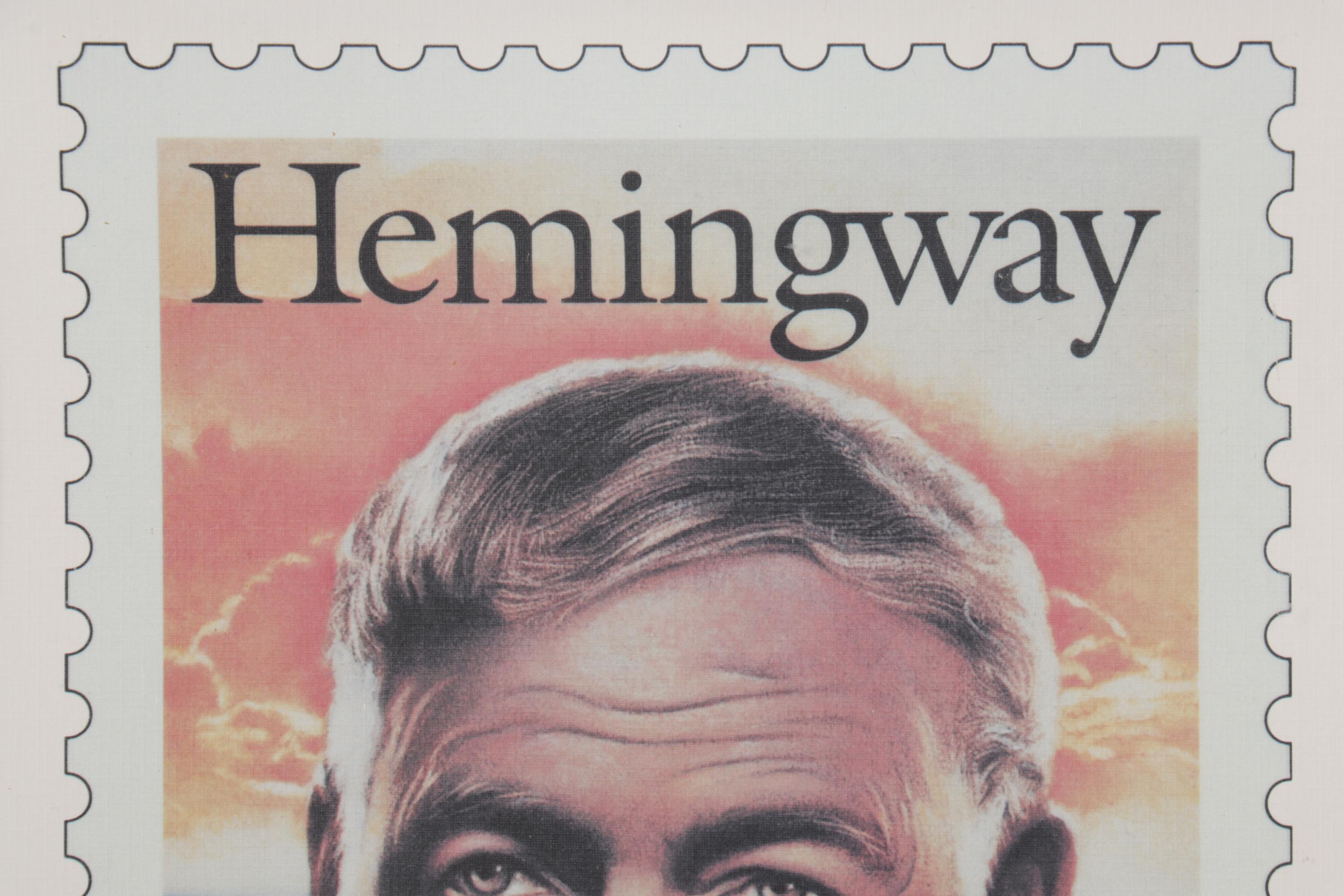 Ernest Hemingway 1989 First Day Issue Stamp and Offset Lithograph Print.