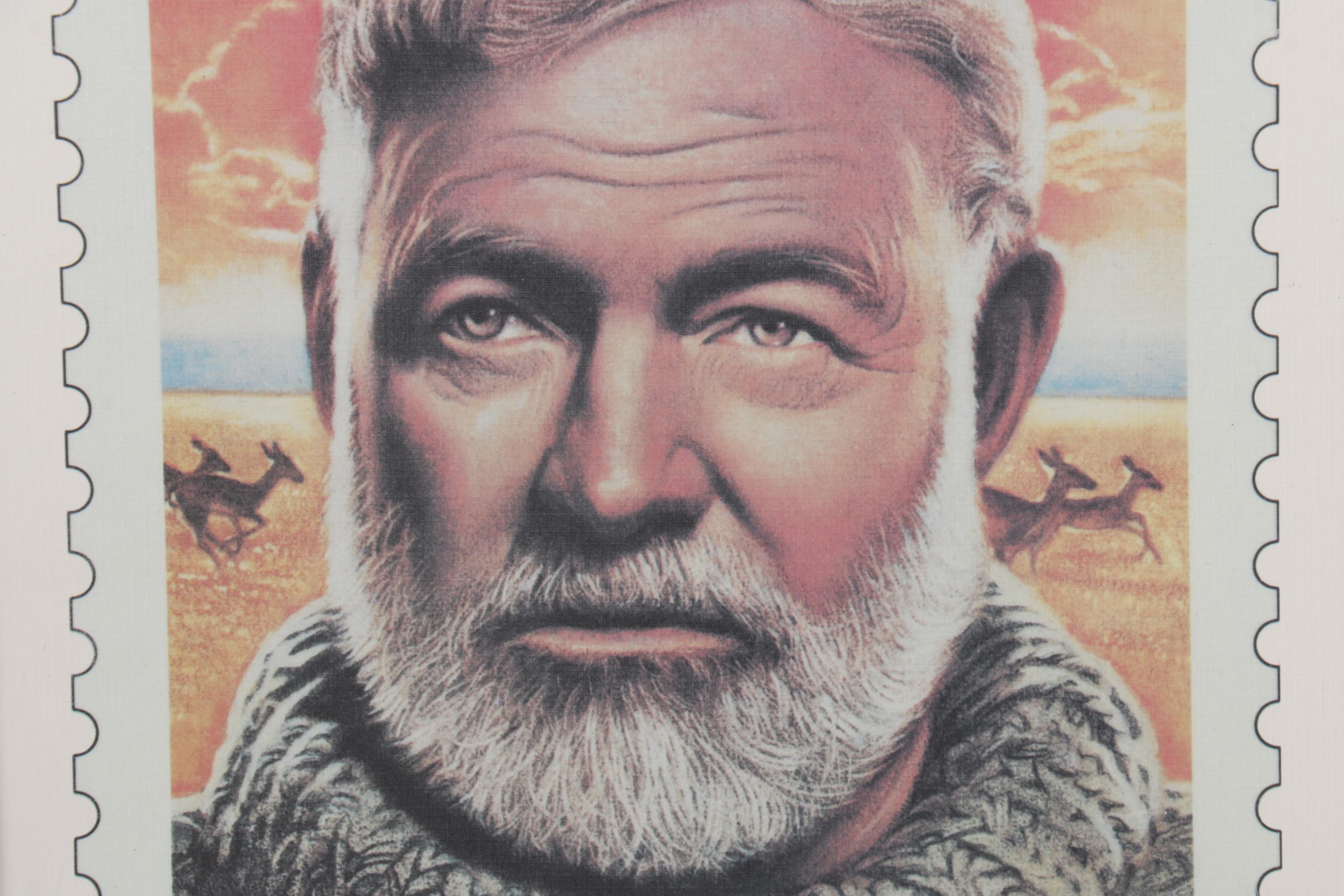 Ernest Hemingway 1989 First Day Issue Stamp and Offset Lithograph Print.