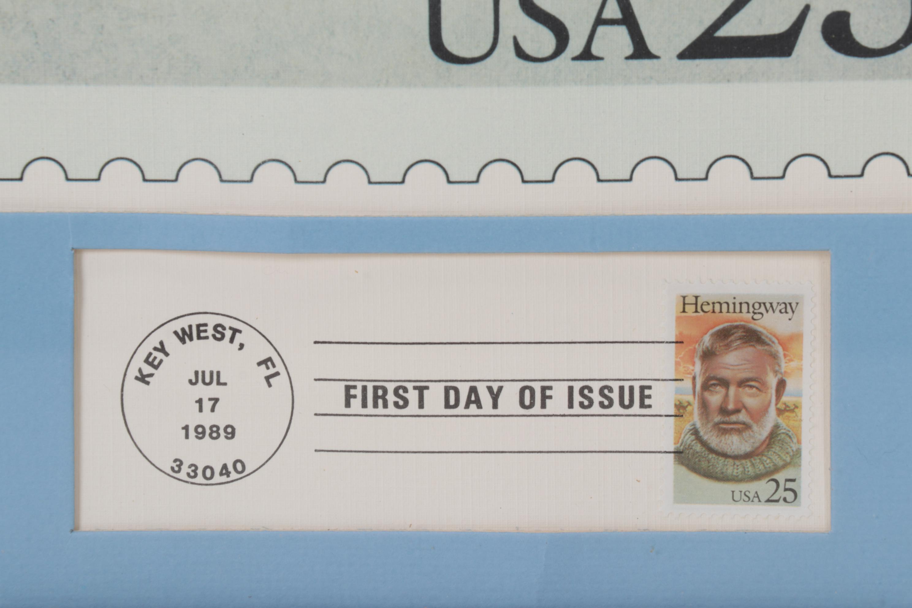 Ernest Hemingway 1989 First Day Issue Stamp and Offset Lithograph Print.