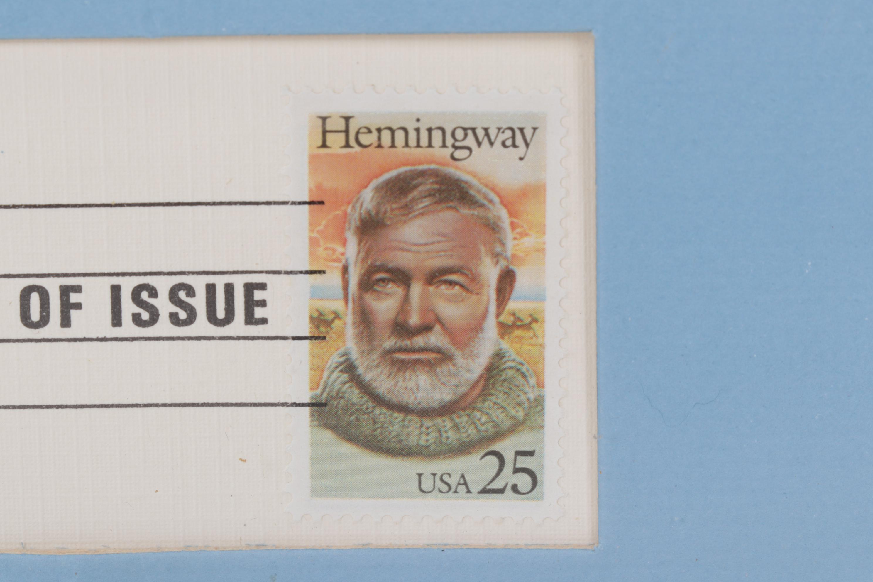Ernest Hemingway 1989 First Day Issue Stamp and Offset Lithograph Print.