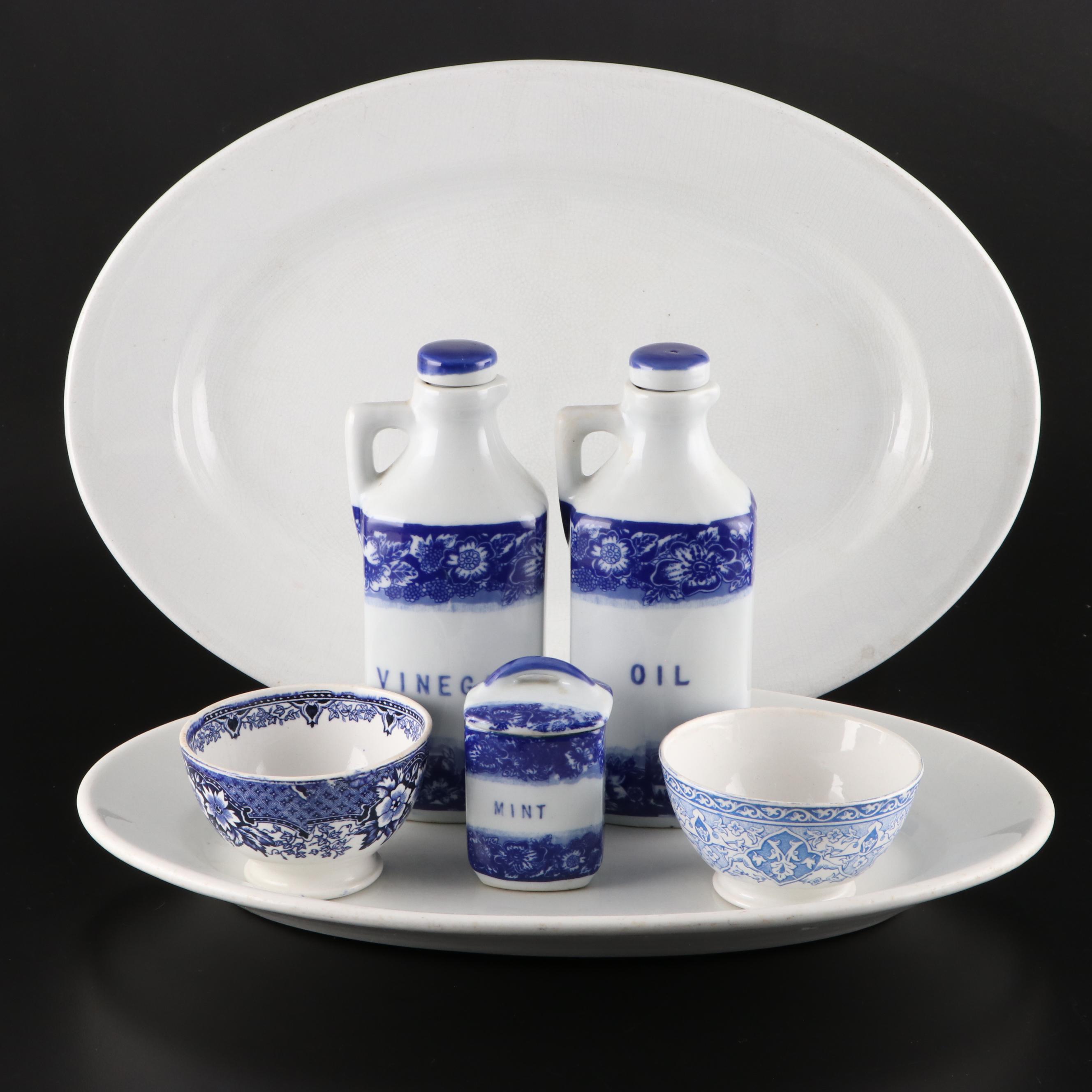 J. & G. Meakin Ironstone Platter with Blue and White Ironstone Collection