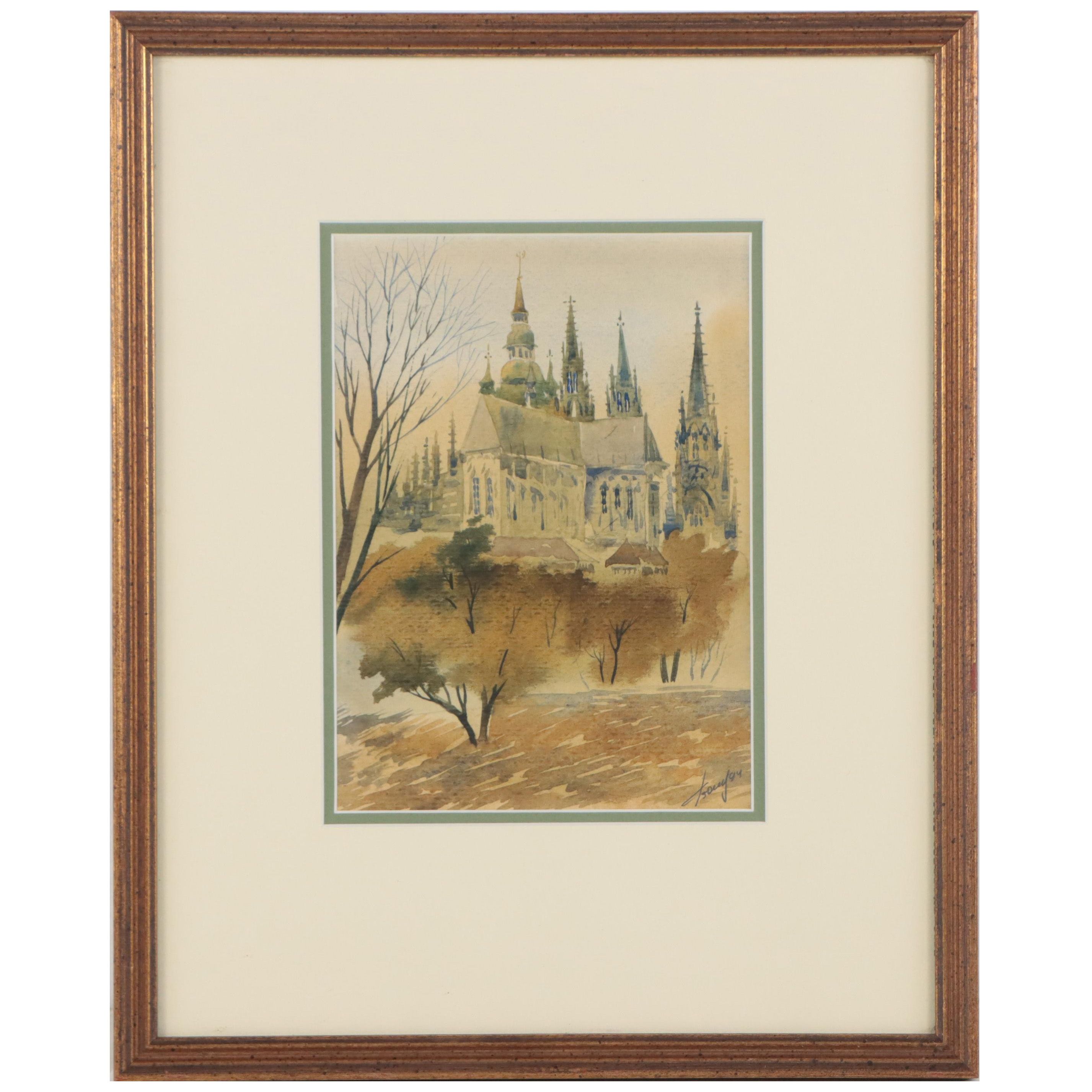 Watercolor Painting of Church