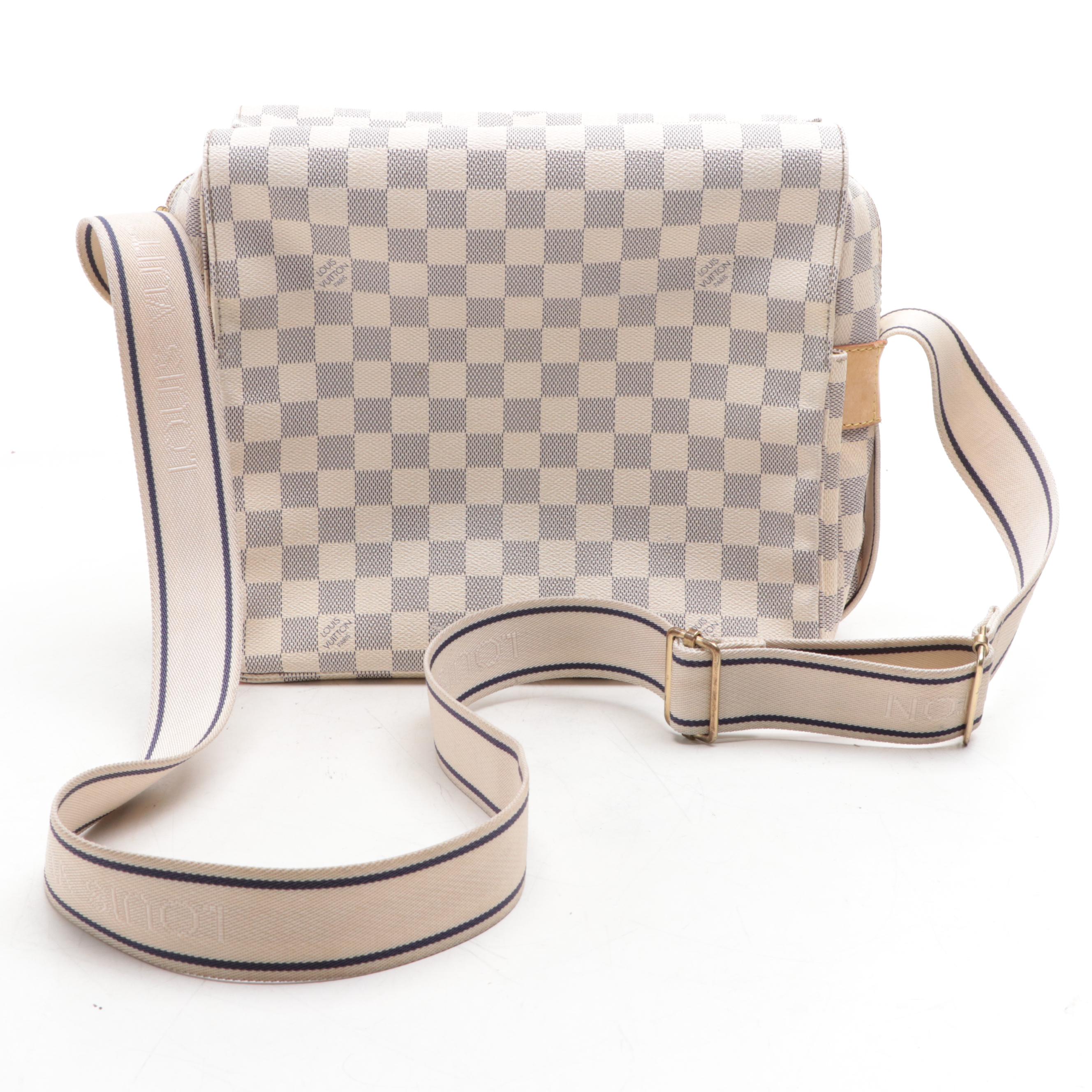 Louis Vuitton Naviglio Shoulder Bag in Damier Azur Canvas and Vachetta Leather