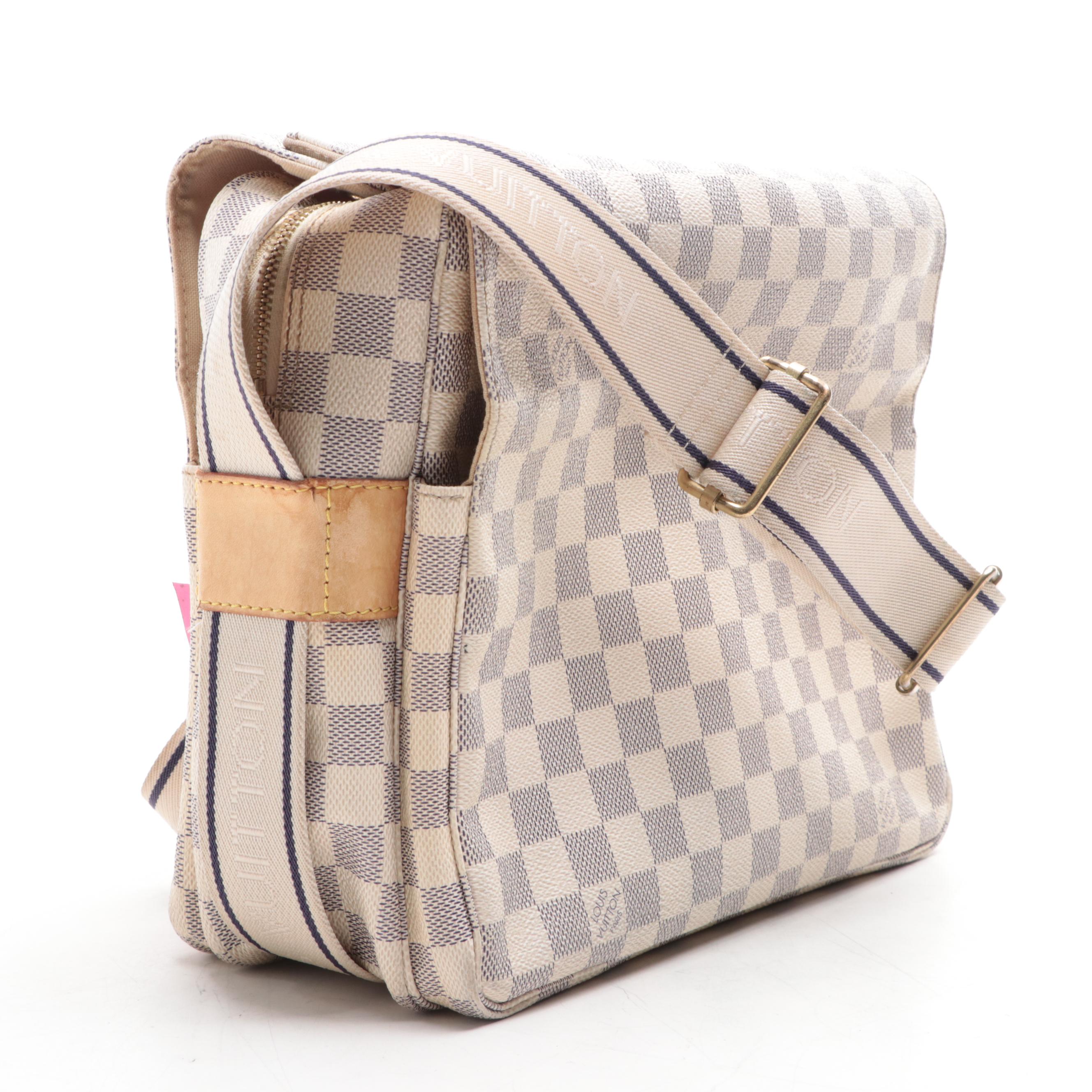 Louis Vuitton Naviglio Shoulder Bag in Damier Azur Canvas and Vachetta Leather