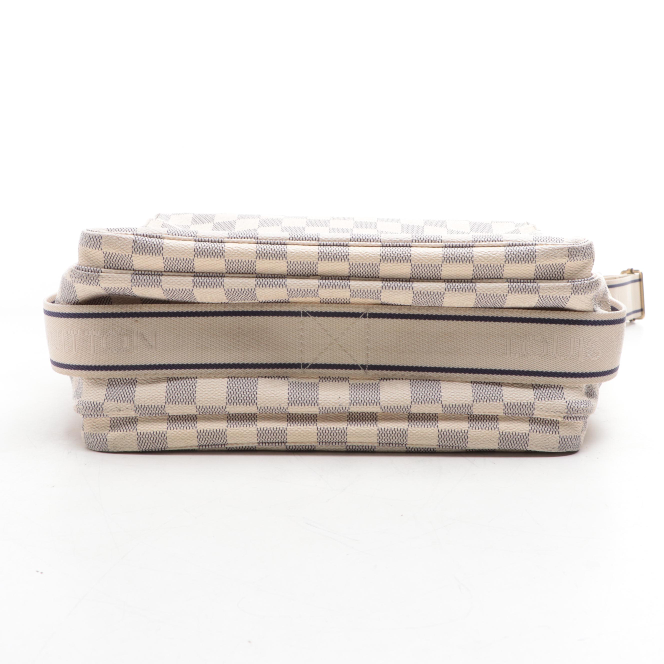 Louis Vuitton Naviglio Shoulder Bag in Damier Azur Canvas and Vachetta Leather