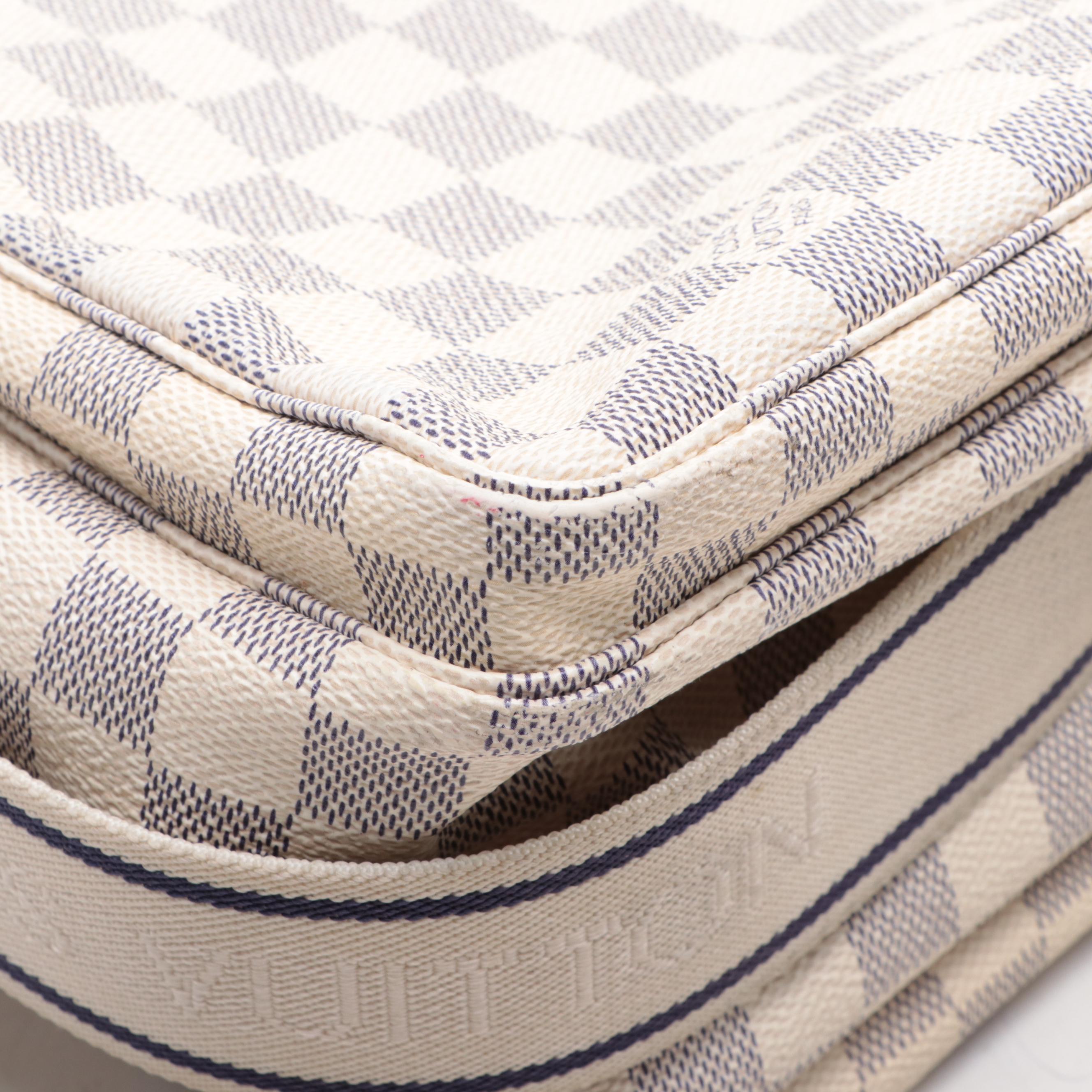 Louis Vuitton Naviglio Shoulder Bag in Damier Azur Canvas and Vachetta Leather