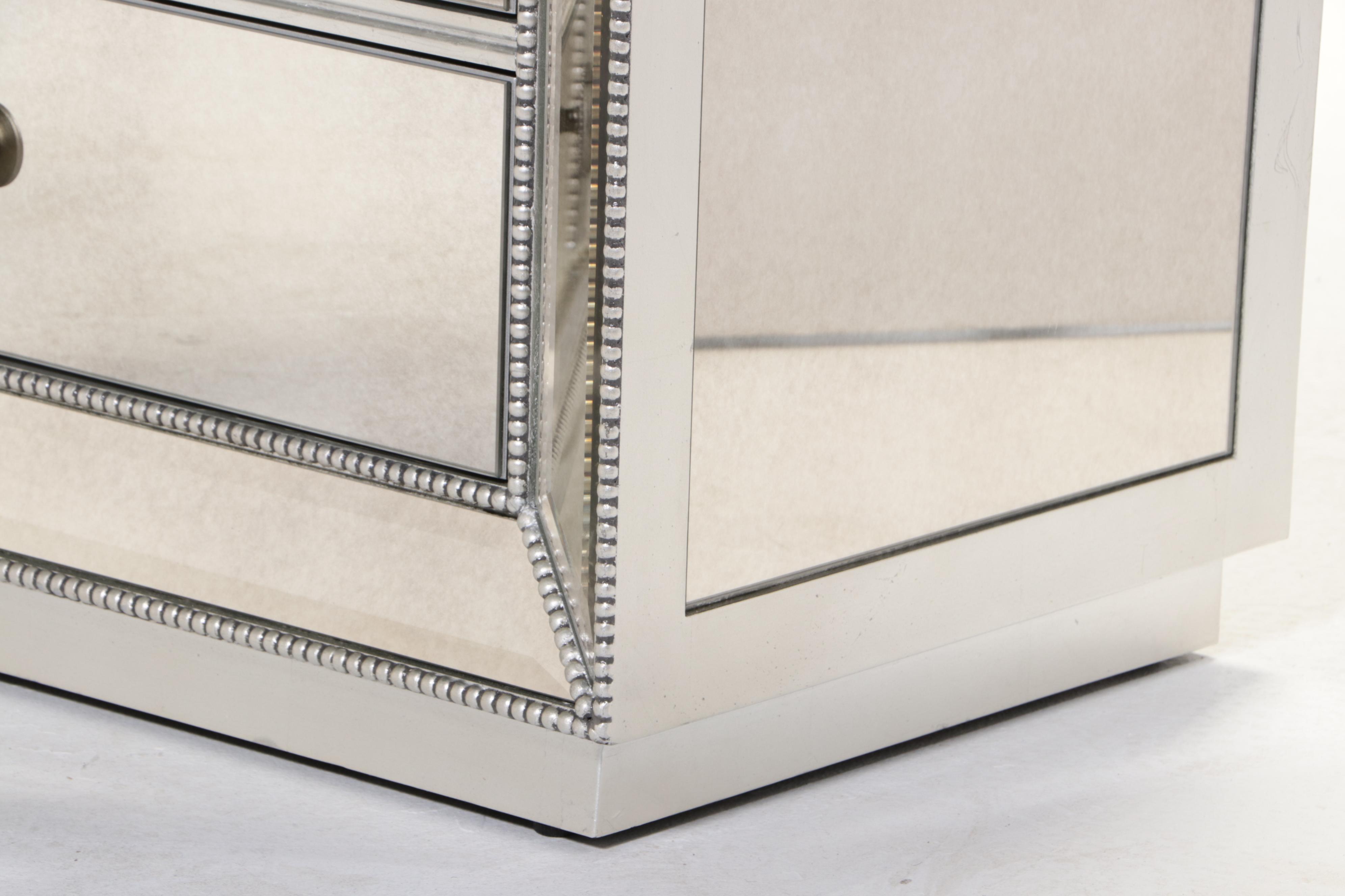 Pair of Z Gallerie "Omni" Silver-Gilt & Mirrored Glass Three-Drawer Nightstands