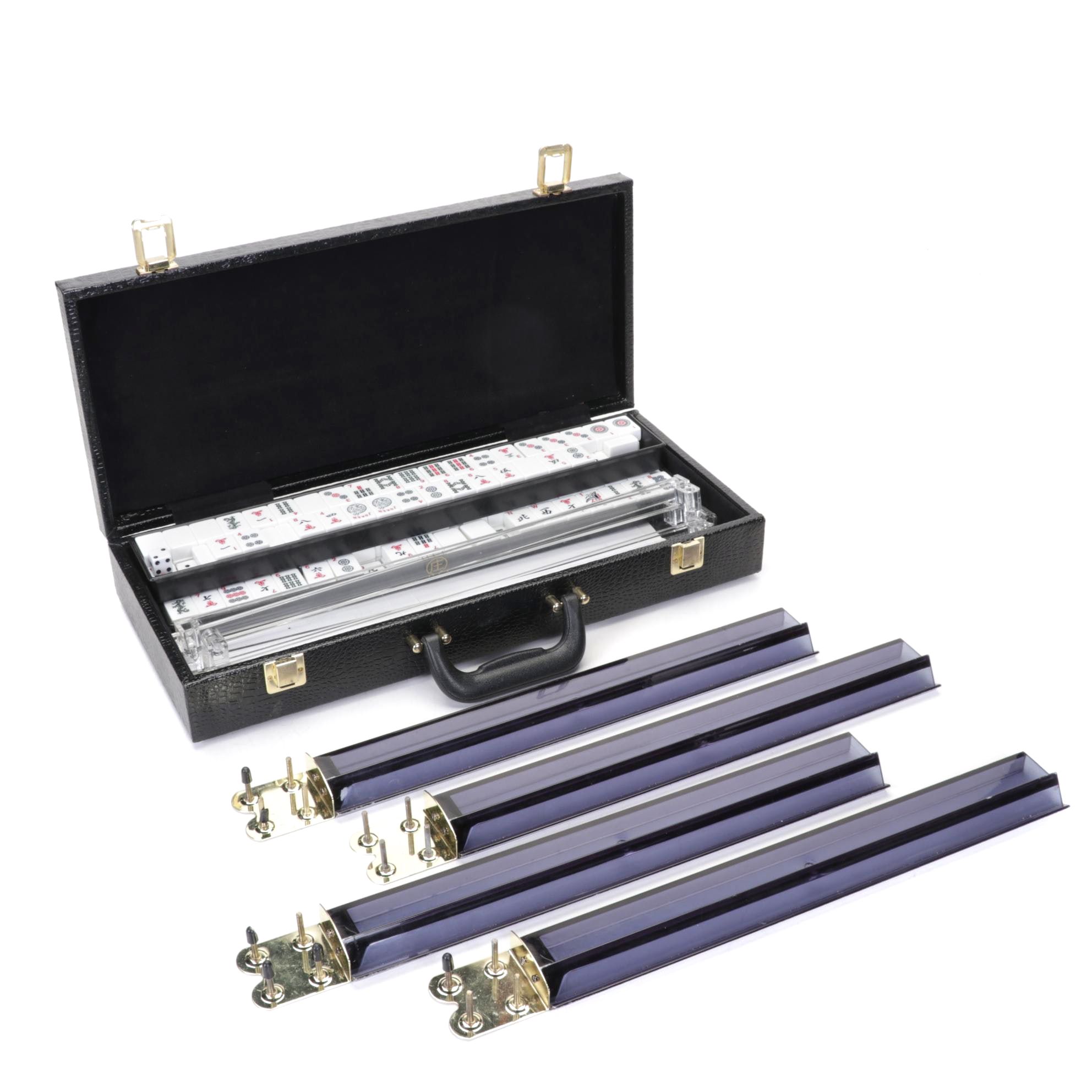 Chinese Style Mahjong Set with Faux Alligator Leather Case