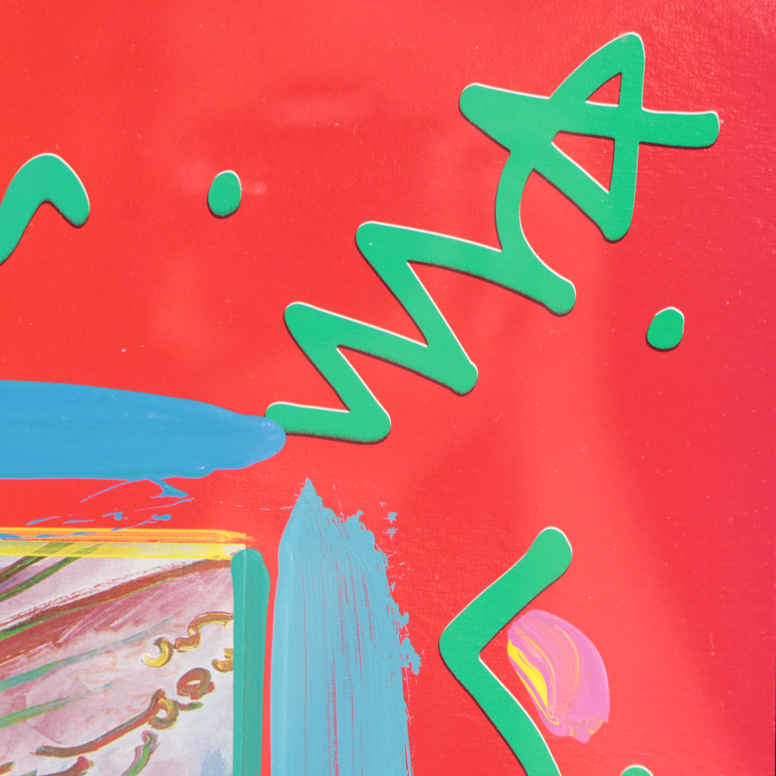 Peter Max Mixed Media Painting "I Love The World Collage, (Large)," 1999