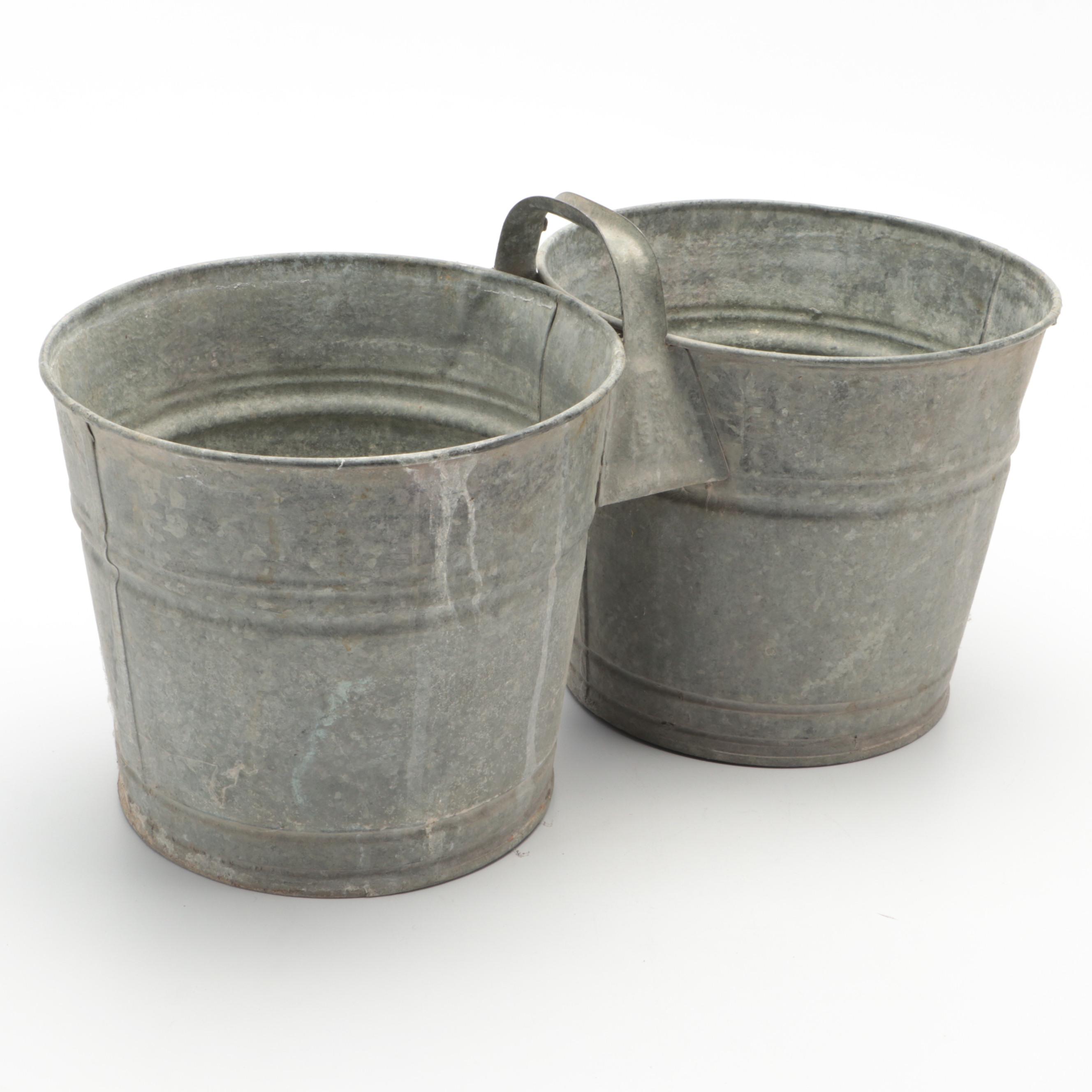 Galvinized Metal Double Bucket with Metal and Wood Shoe Trees