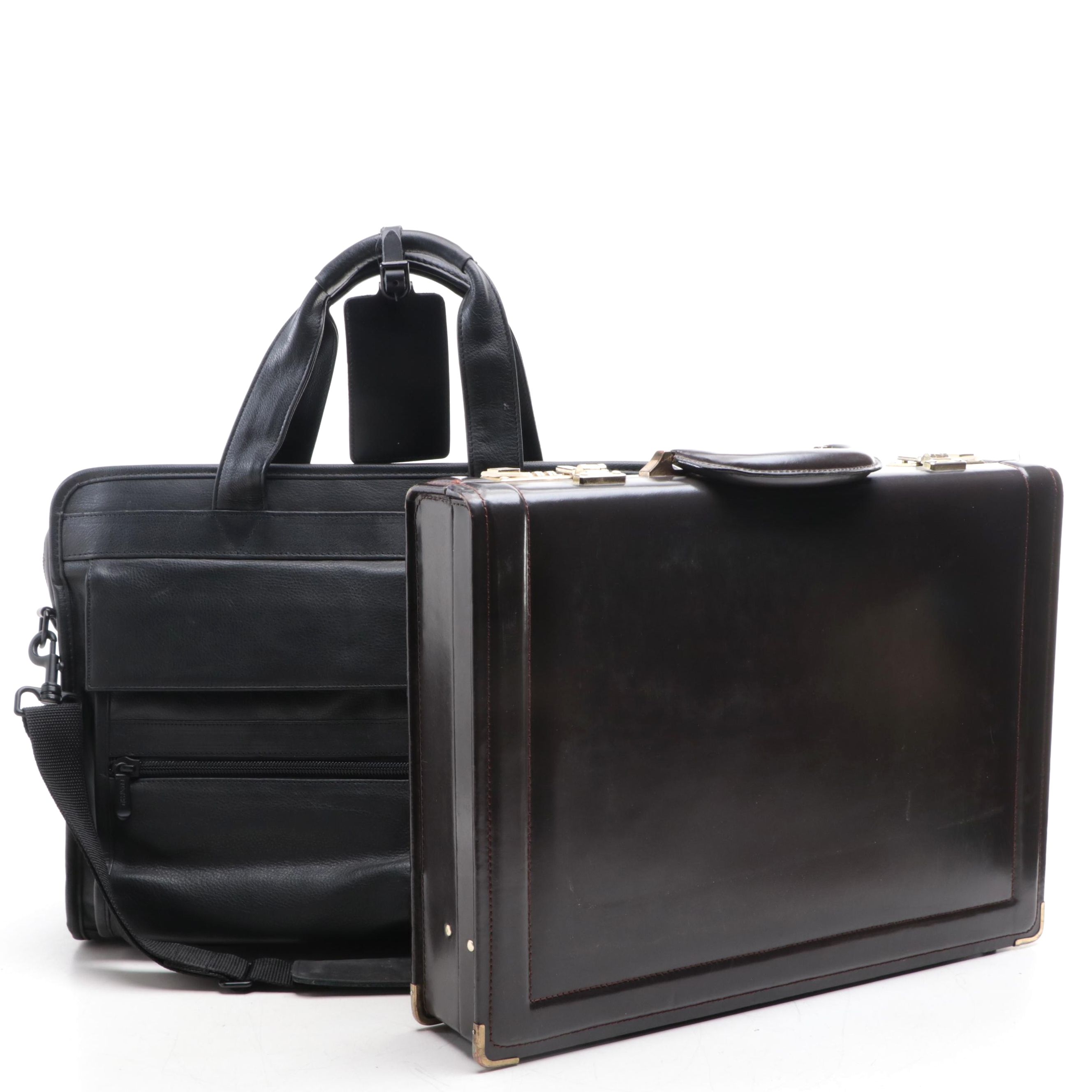 Compaq Black Leather Messenger Bag with Other Brown Leather Locking Briefcase