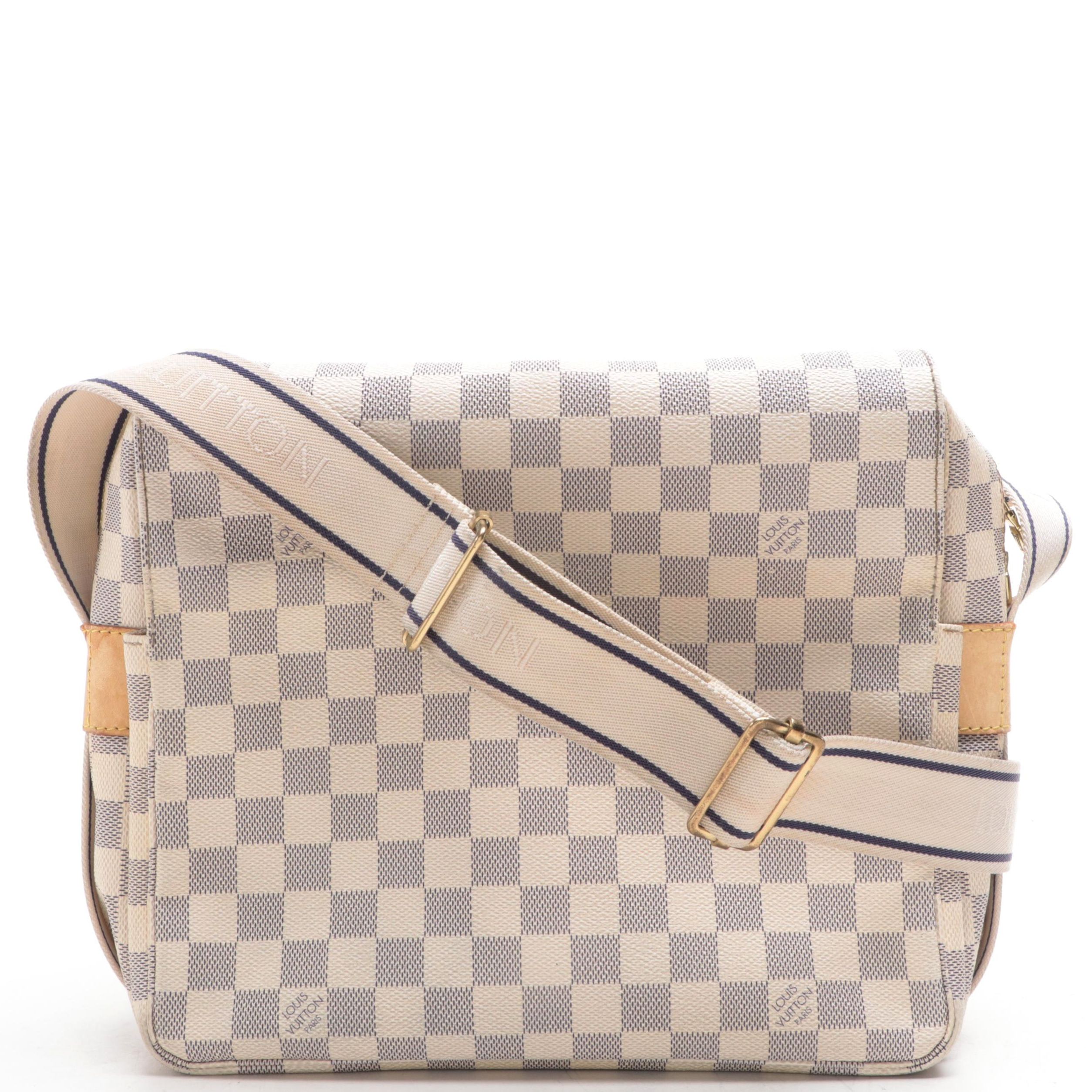 Louis Vuitton Naviglio Shoulder Bag in Damier Azur Canvas and Vachetta Leather