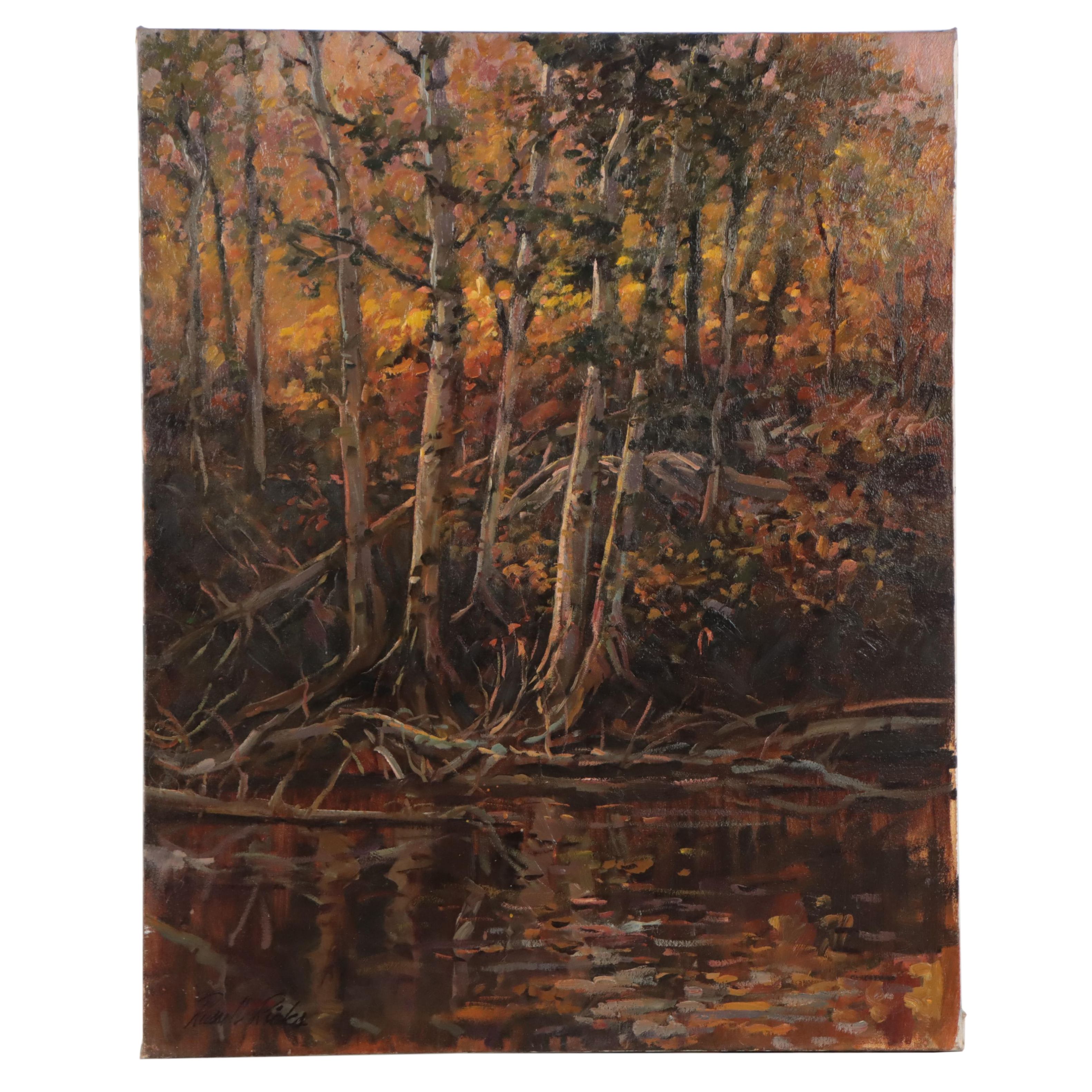 Russell Ricks Oil Painting of Forest Landscape