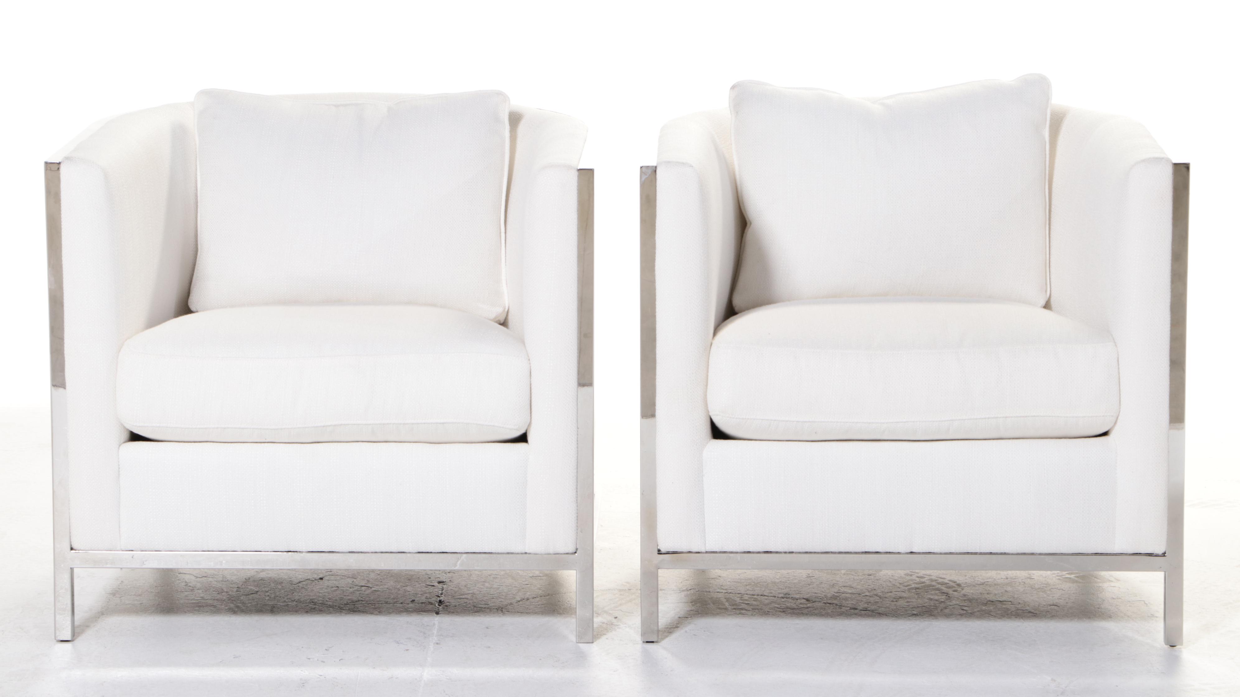 Pair of Bernhardt "Paige" Polished Stainless Steel Tub Chairs