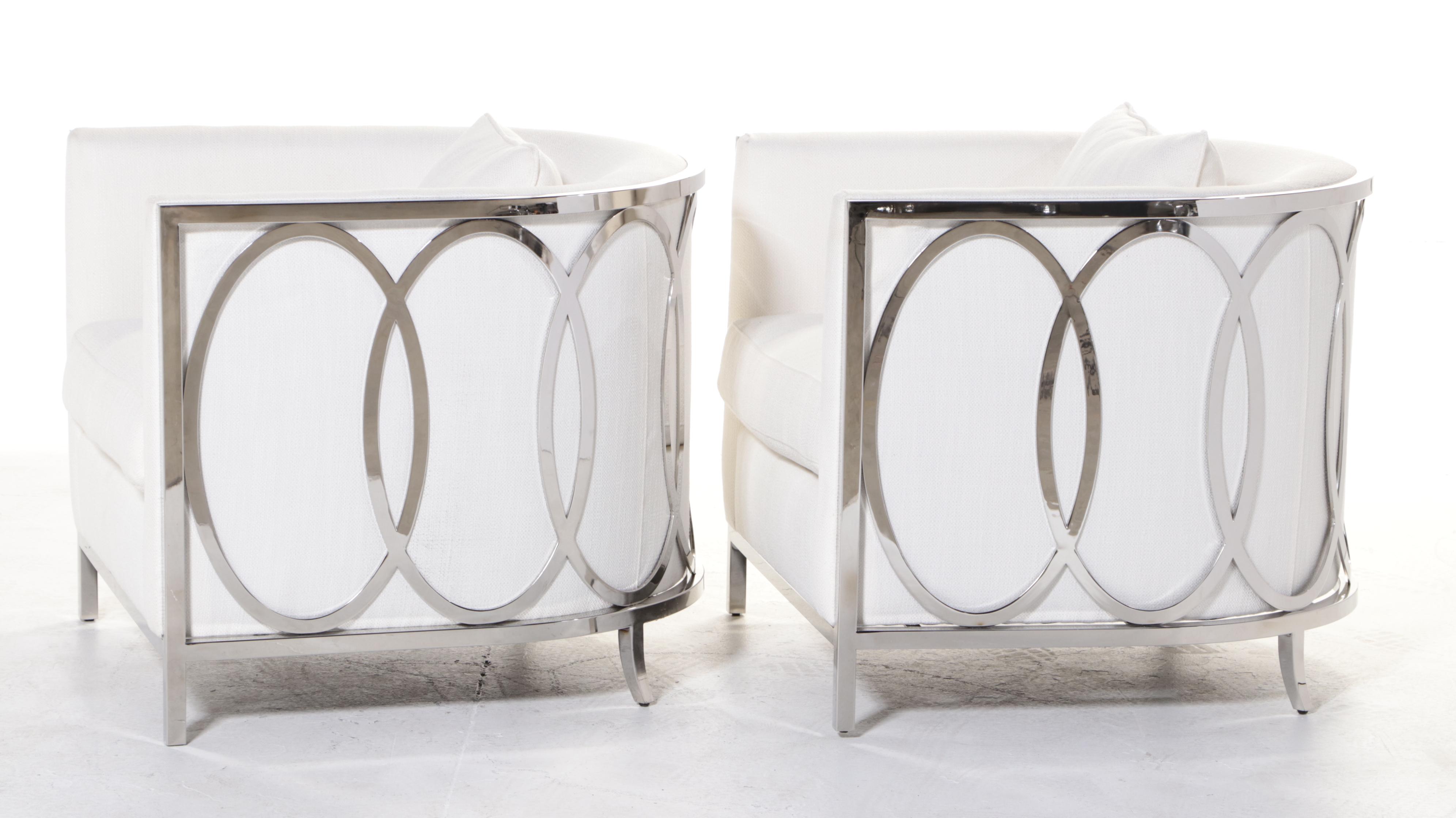 Pair of Bernhardt "Paige" Polished Stainless Steel Tub Chairs