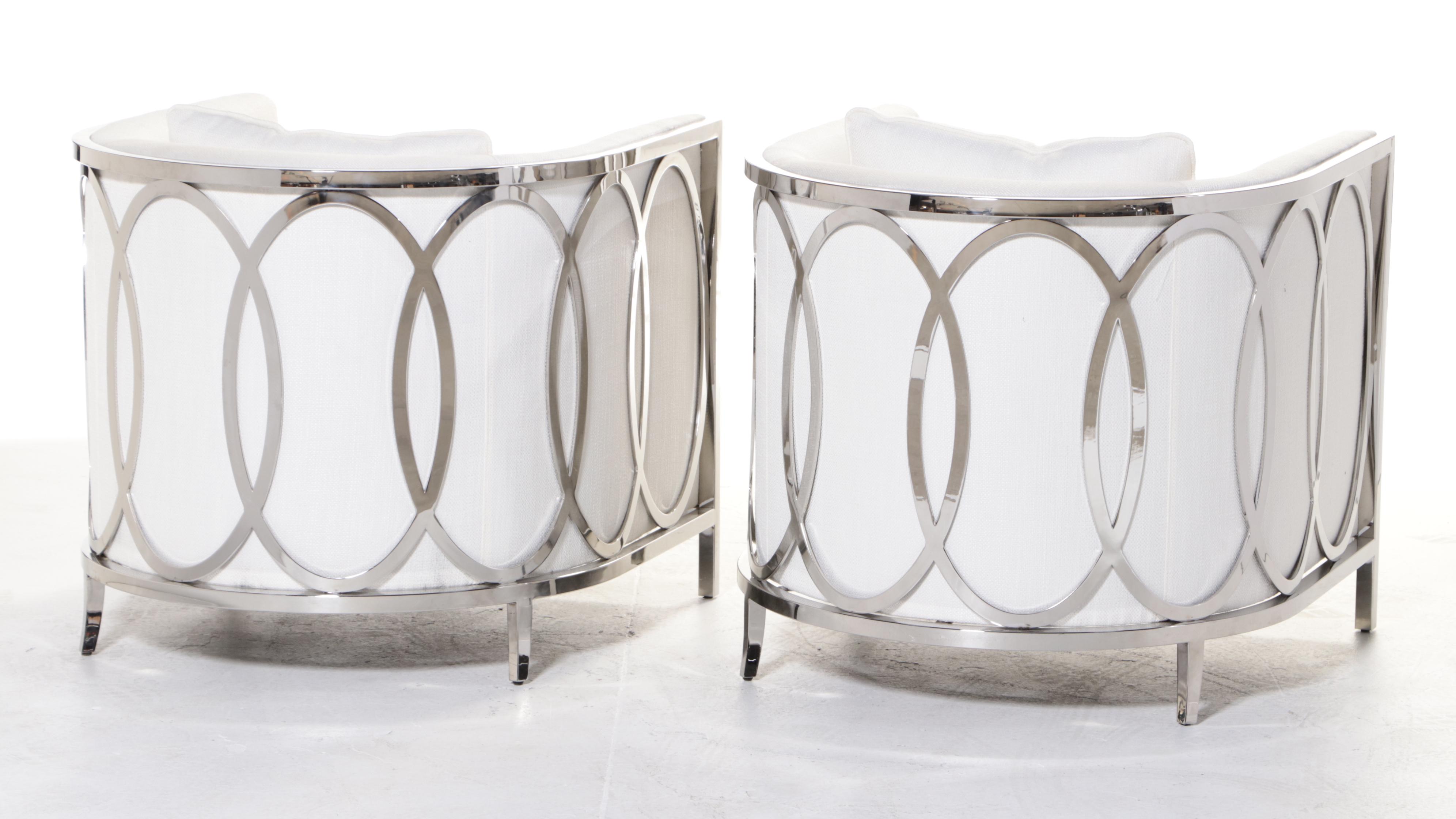 Pair of Bernhardt "Paige" Polished Stainless Steel Tub Chairs