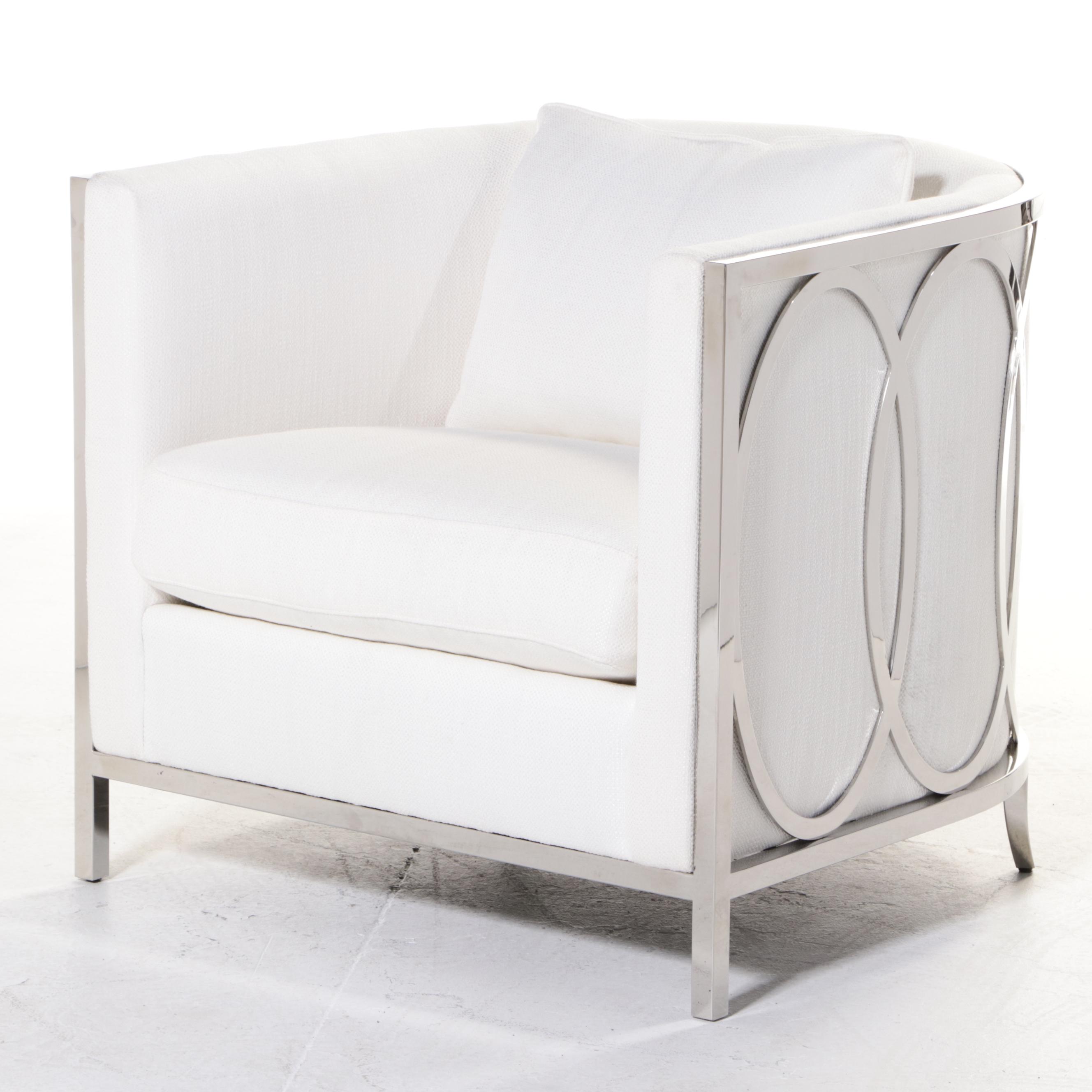 Pair of Bernhardt "Paige" Polished Stainless Steel Tub Chairs