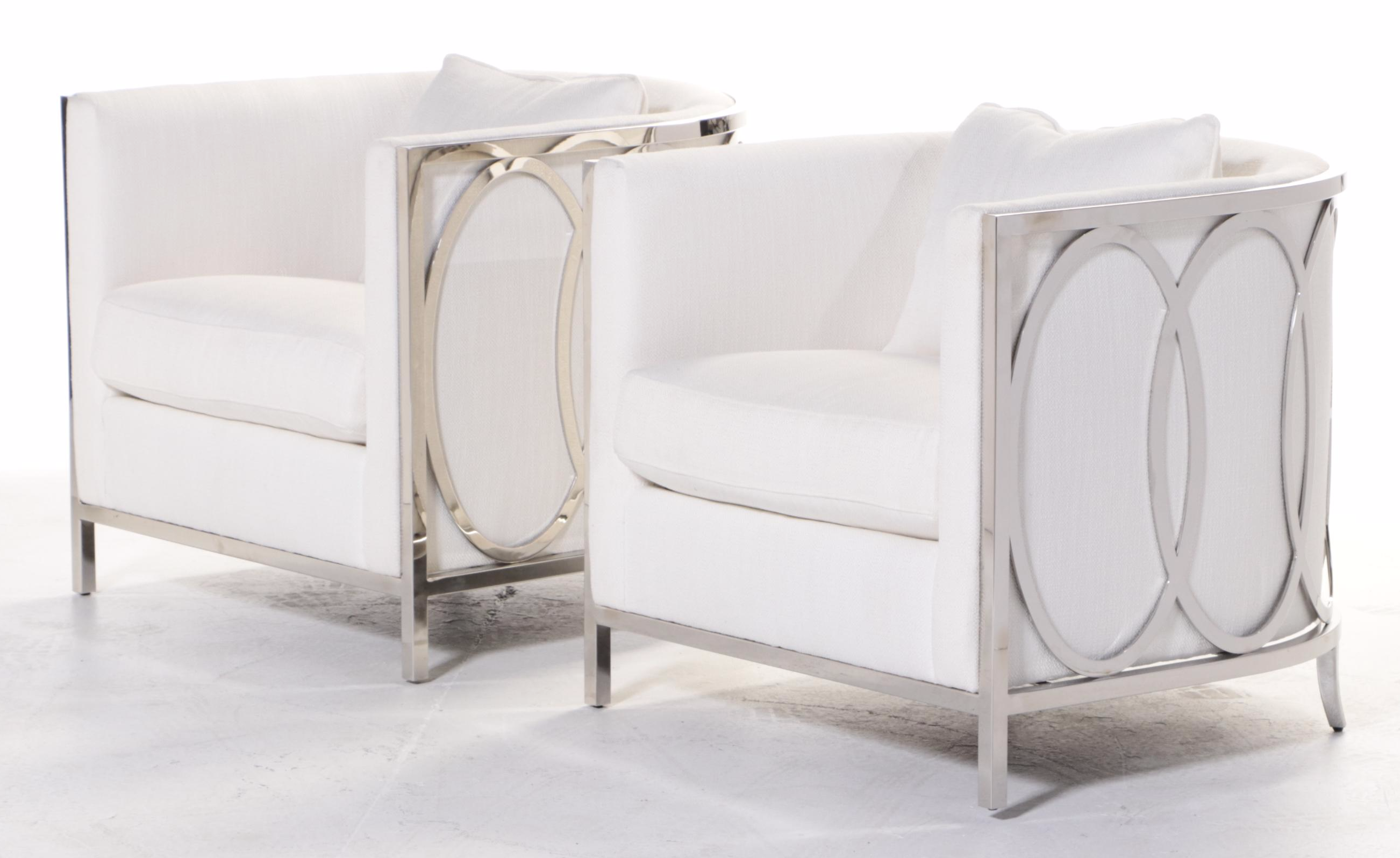 Pair of Bernhardt "Paige" Polished Stainless Steel Tub Chairs