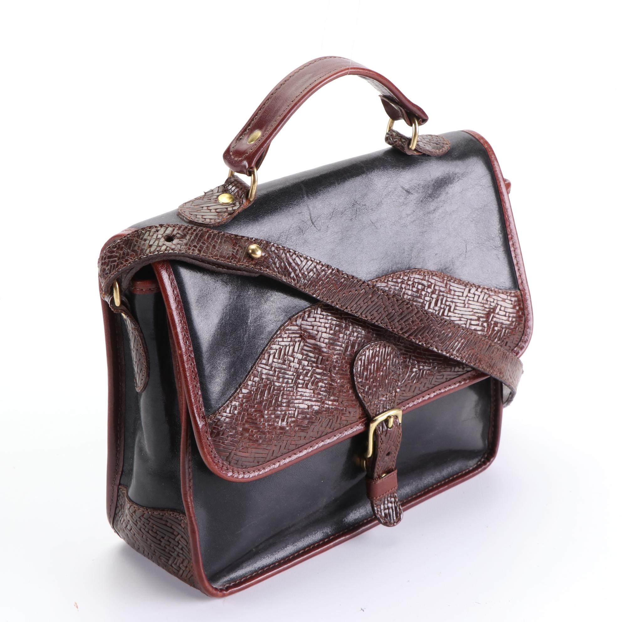 Brahmin Tuscan Collection Convertible Bag in Two-Tone Leather and Canvas Tote