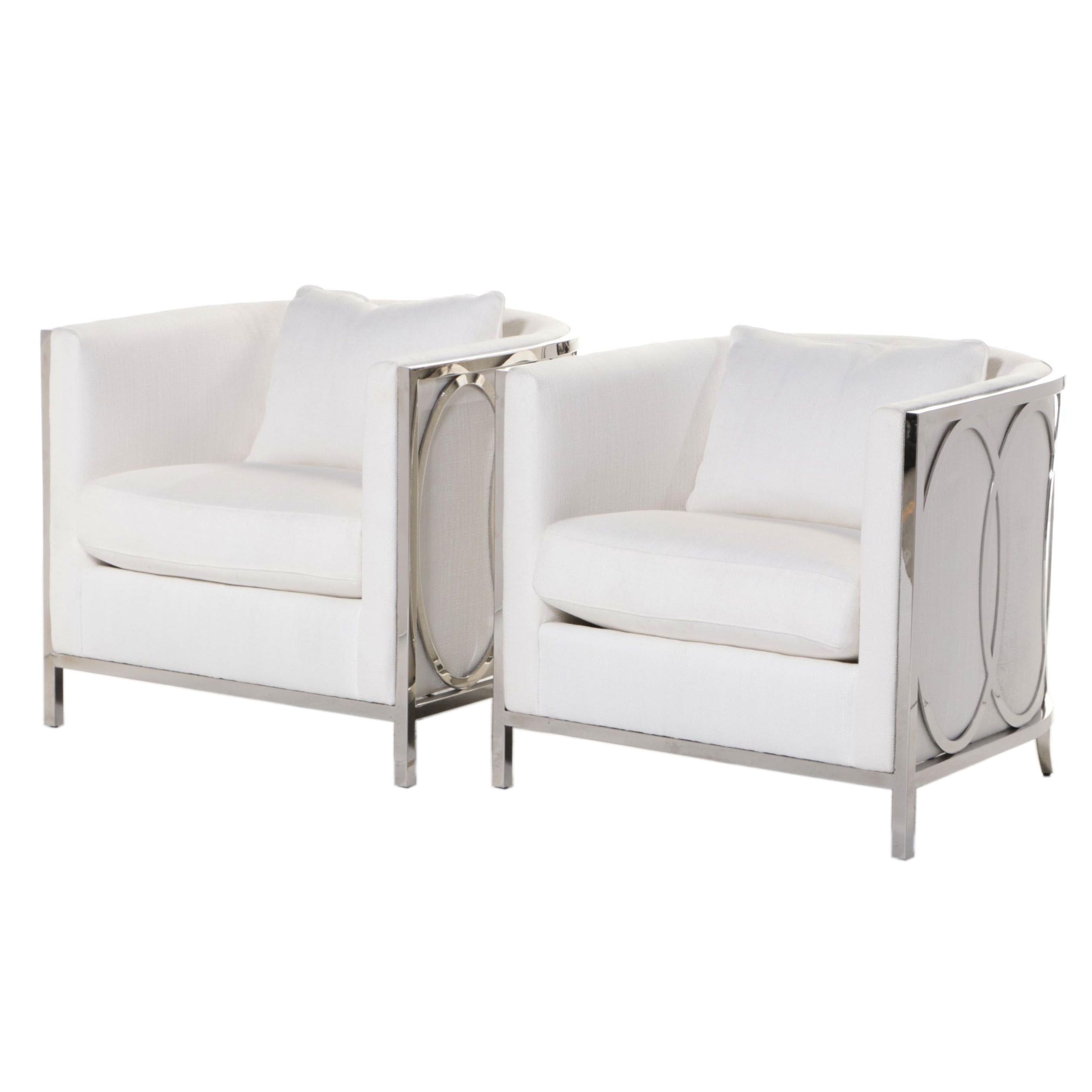Pair of Bernhardt "Paige" Polished Stainless Steel Tub Chairs