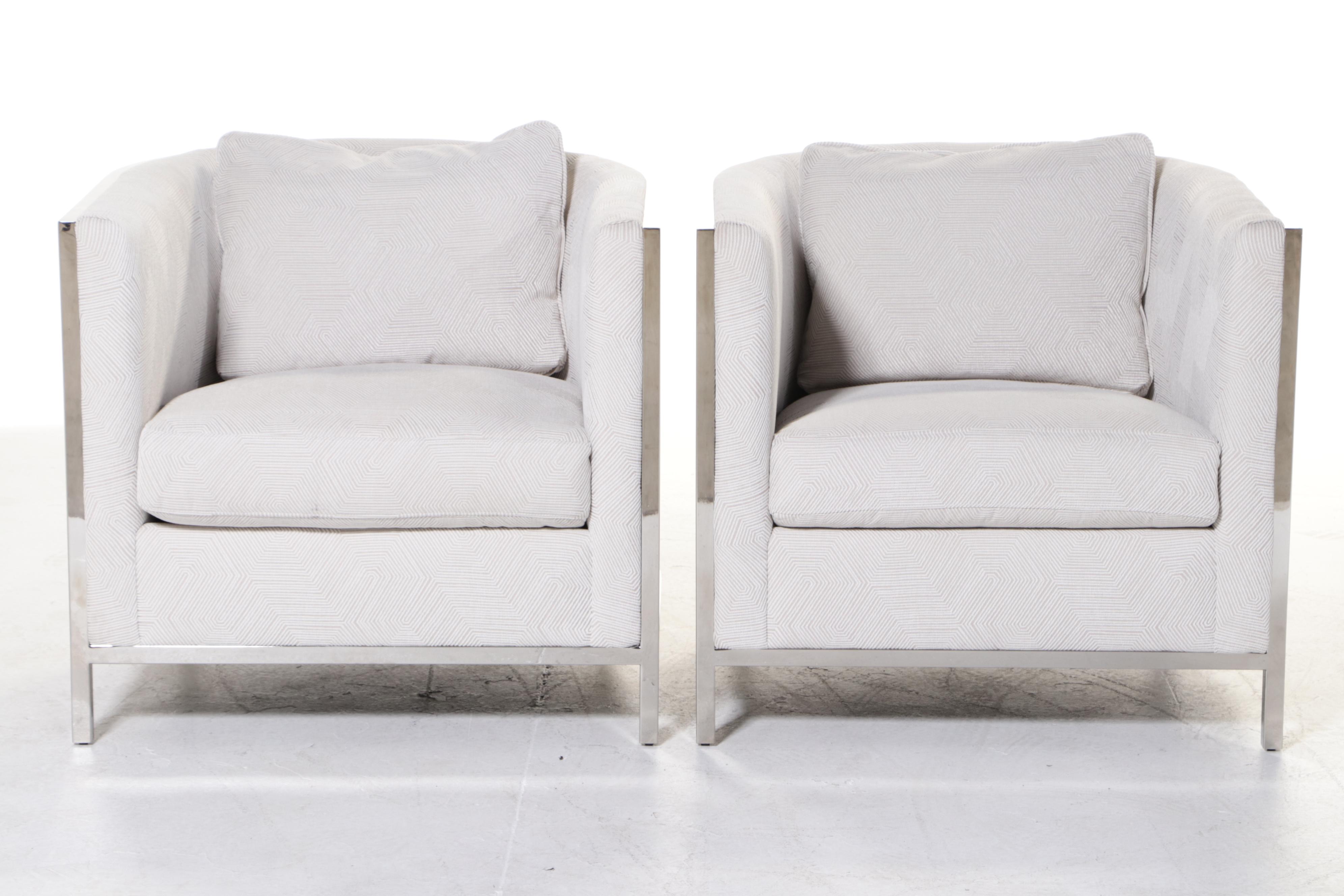 Pair of Bernhardt "Paige" Polished Stainless Steel Tub Chairs