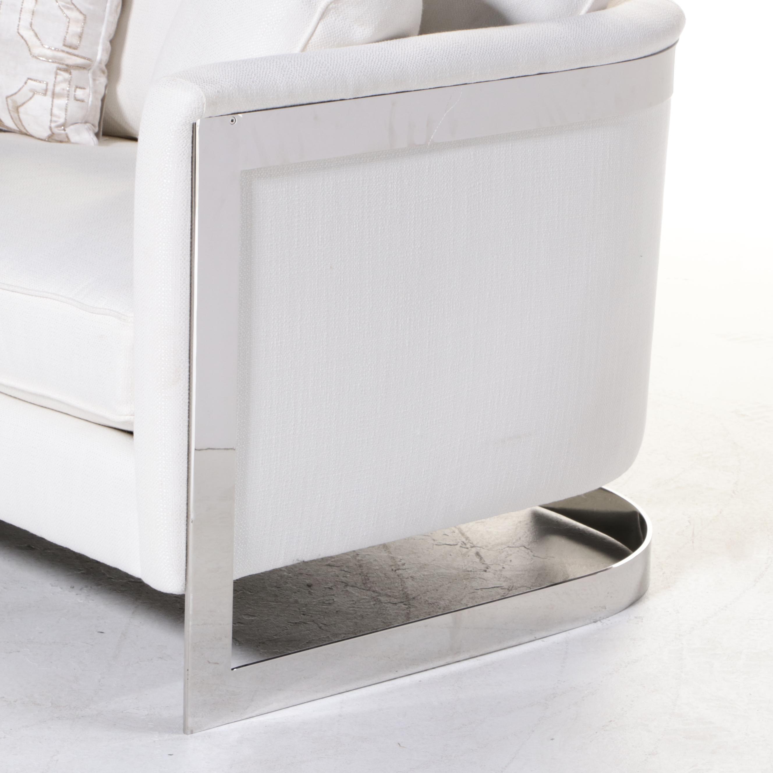 Bernhardt "Baldwin" Polished Stainless Steel and Custom-Upholstered Sofa