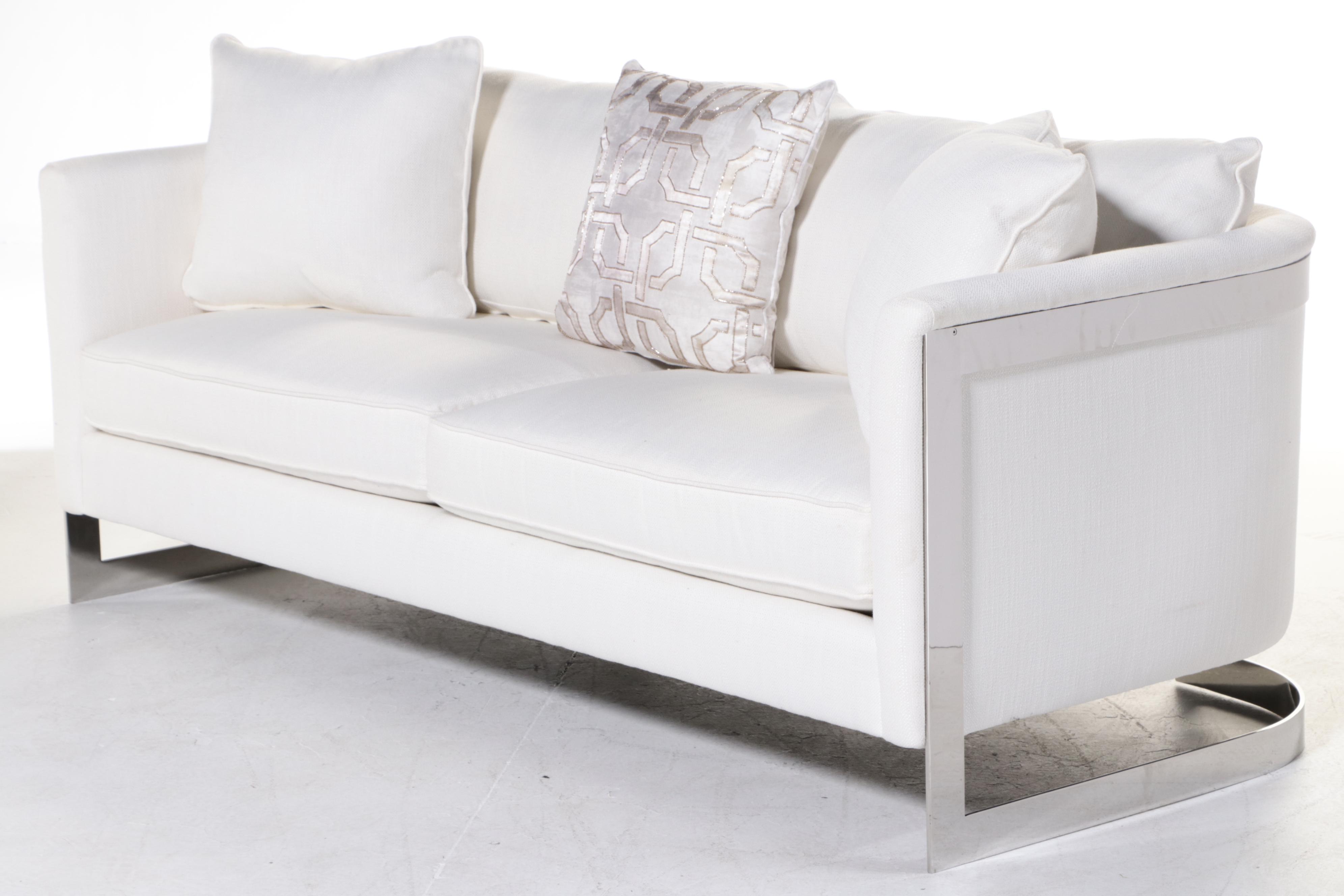 Bernhardt "Baldwin" Polished Stainless Steel and Custom-Upholstered Sofa