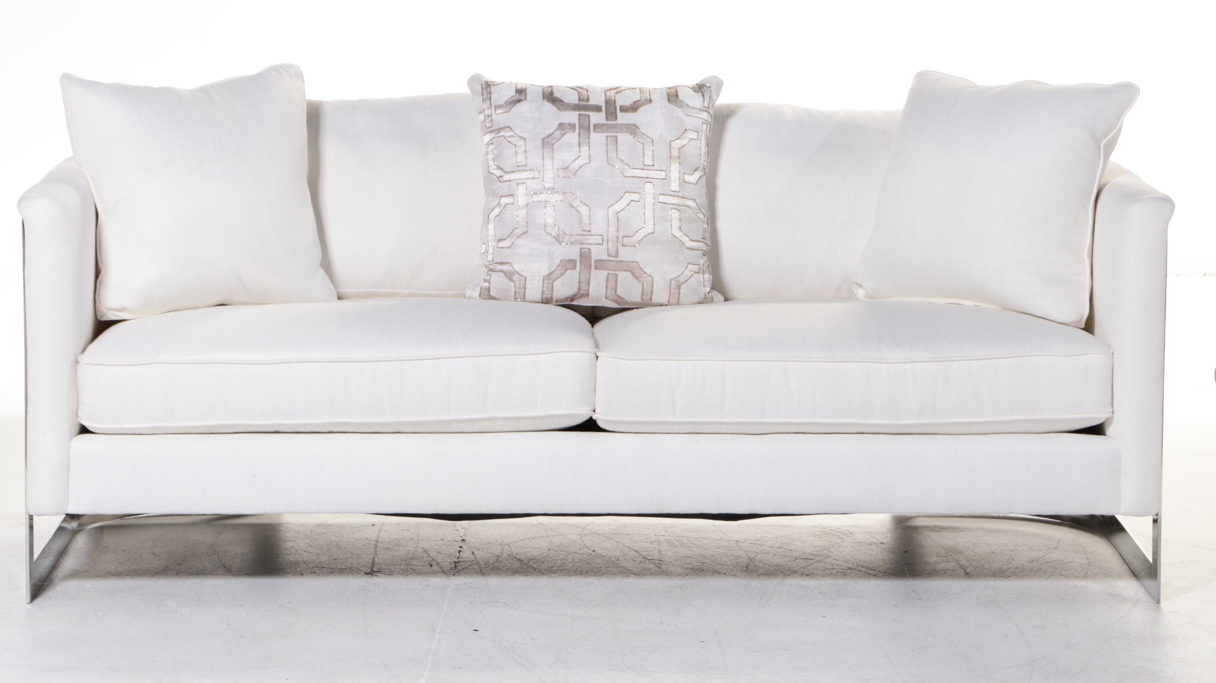 Bernhardt "Baldwin" Polished Stainless Steel and Custom-Upholstered Sofa