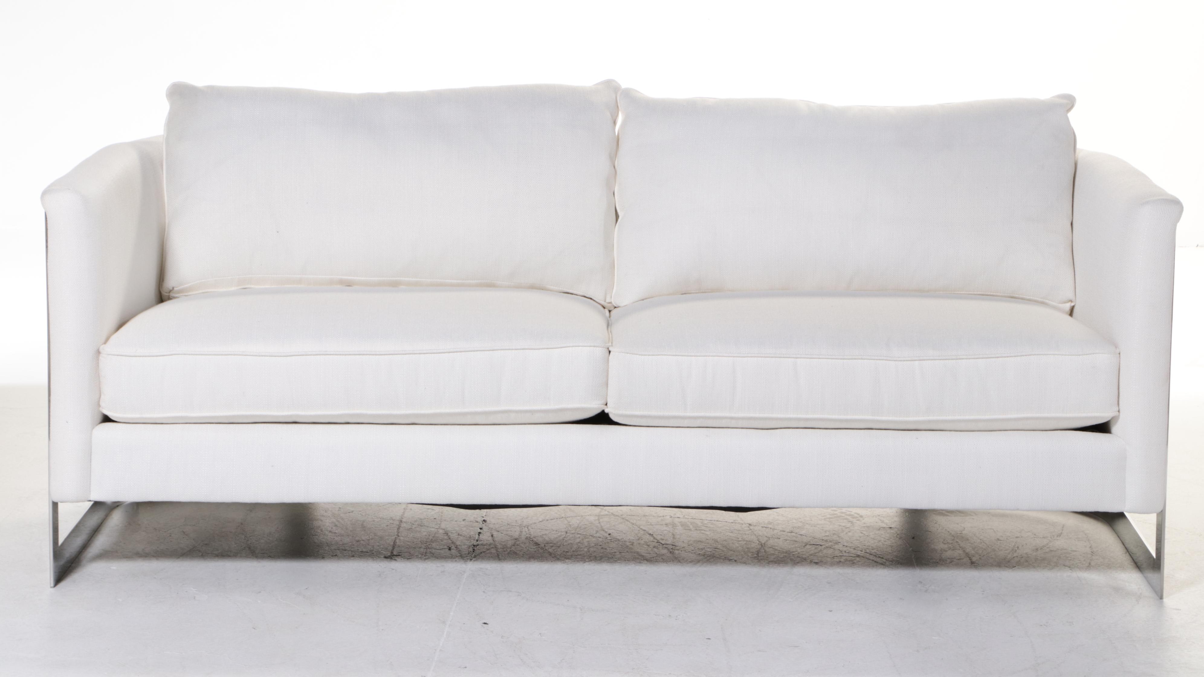 Bernhardt "Baldwin" Polished Stainless Steel and Custom-Upholstered Sofa