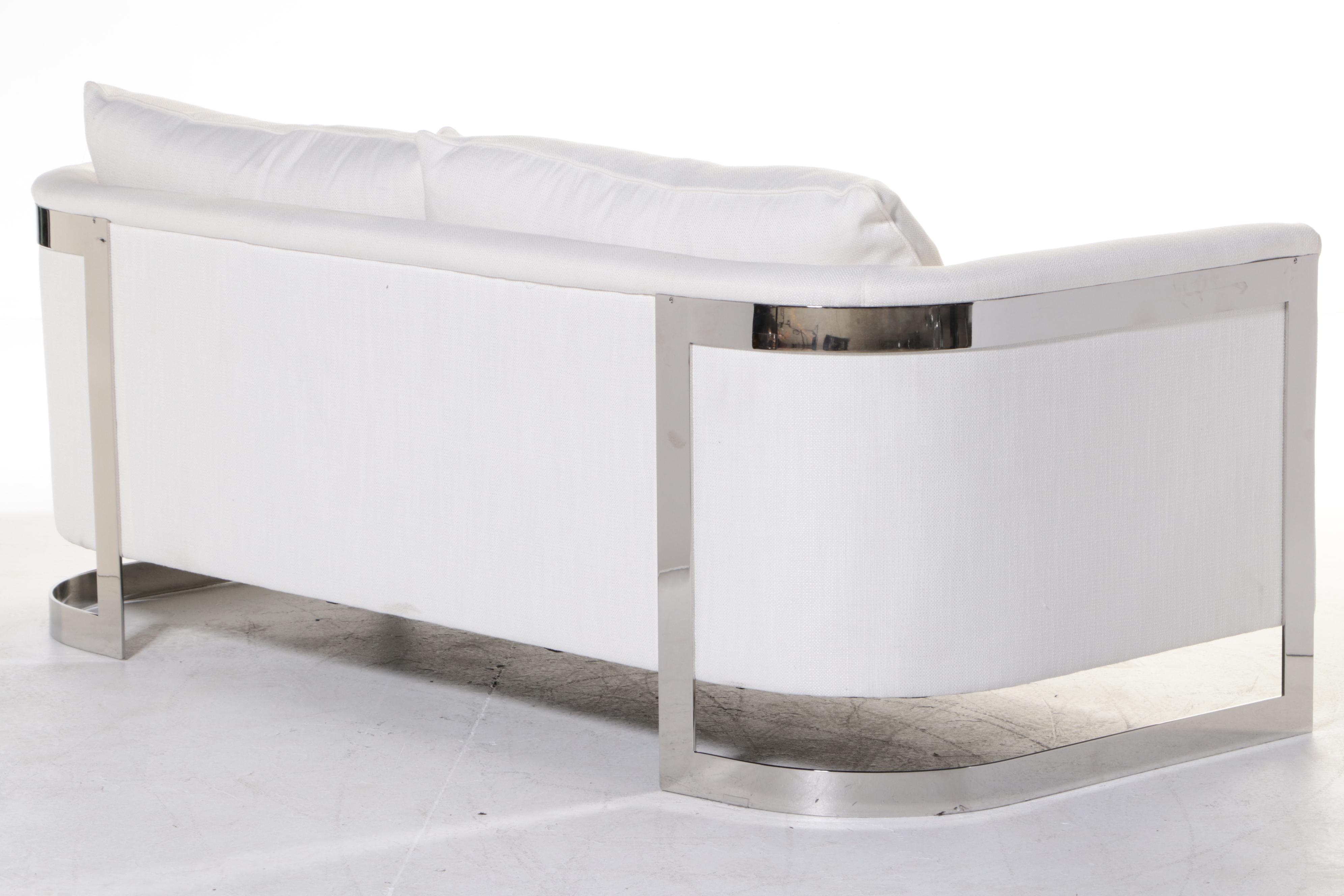 Bernhardt "Baldwin" Polished Stainless Steel and Custom-Upholstered Sofa