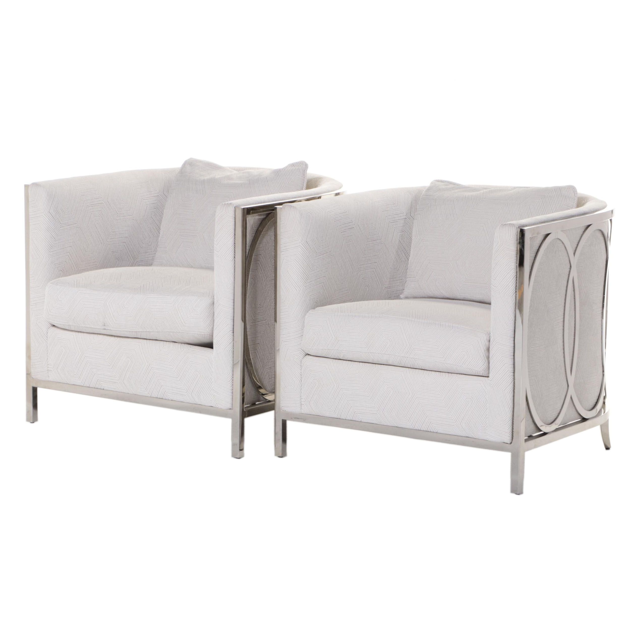 Pair of Bernhardt "Paige" Polished Stainless Steel Tub Chairs