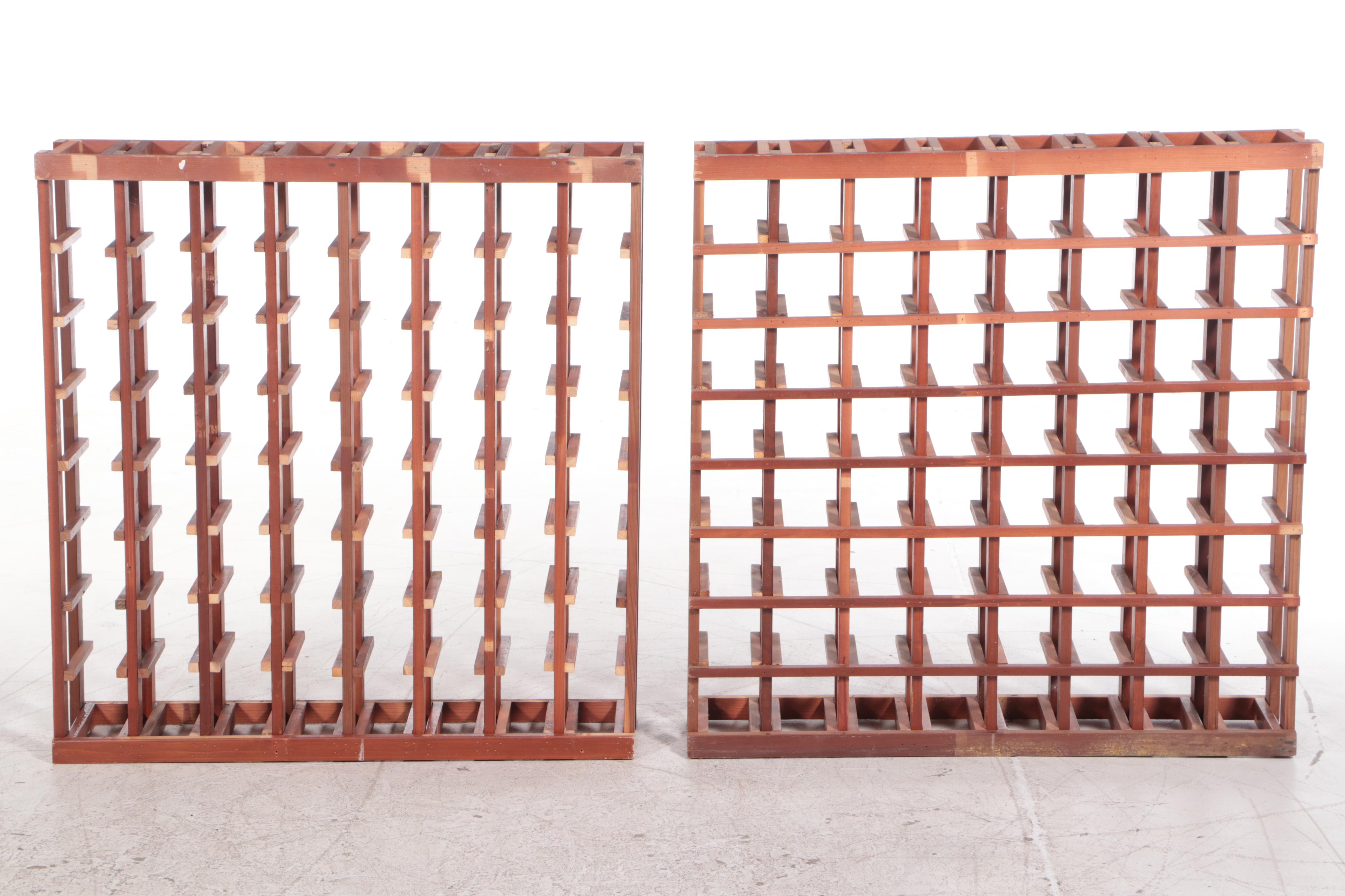 Pair of Sixty-Four Bottle Wood Wine Racks