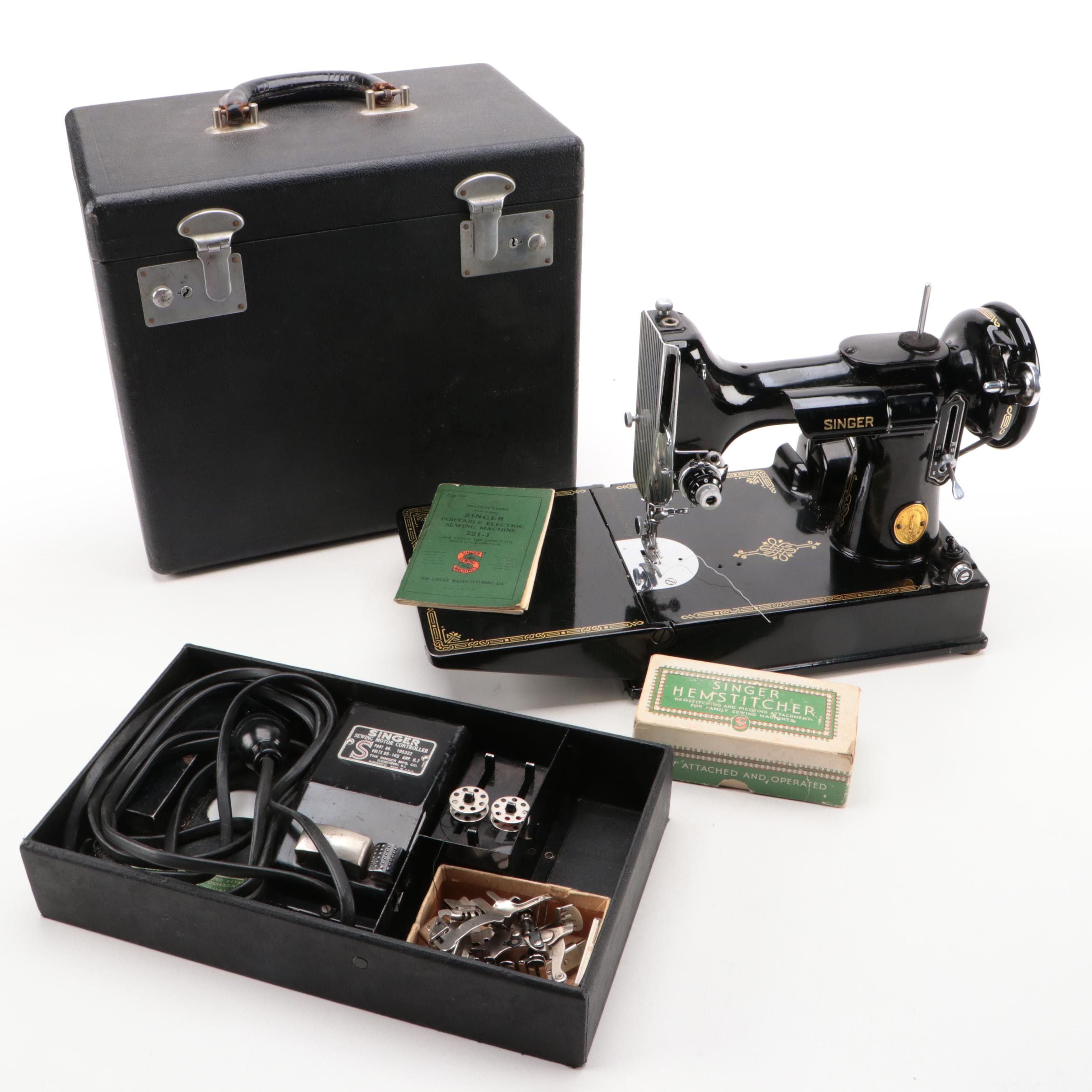 1948 Singer 221-1 Portable Electric Sewing Machine with Case