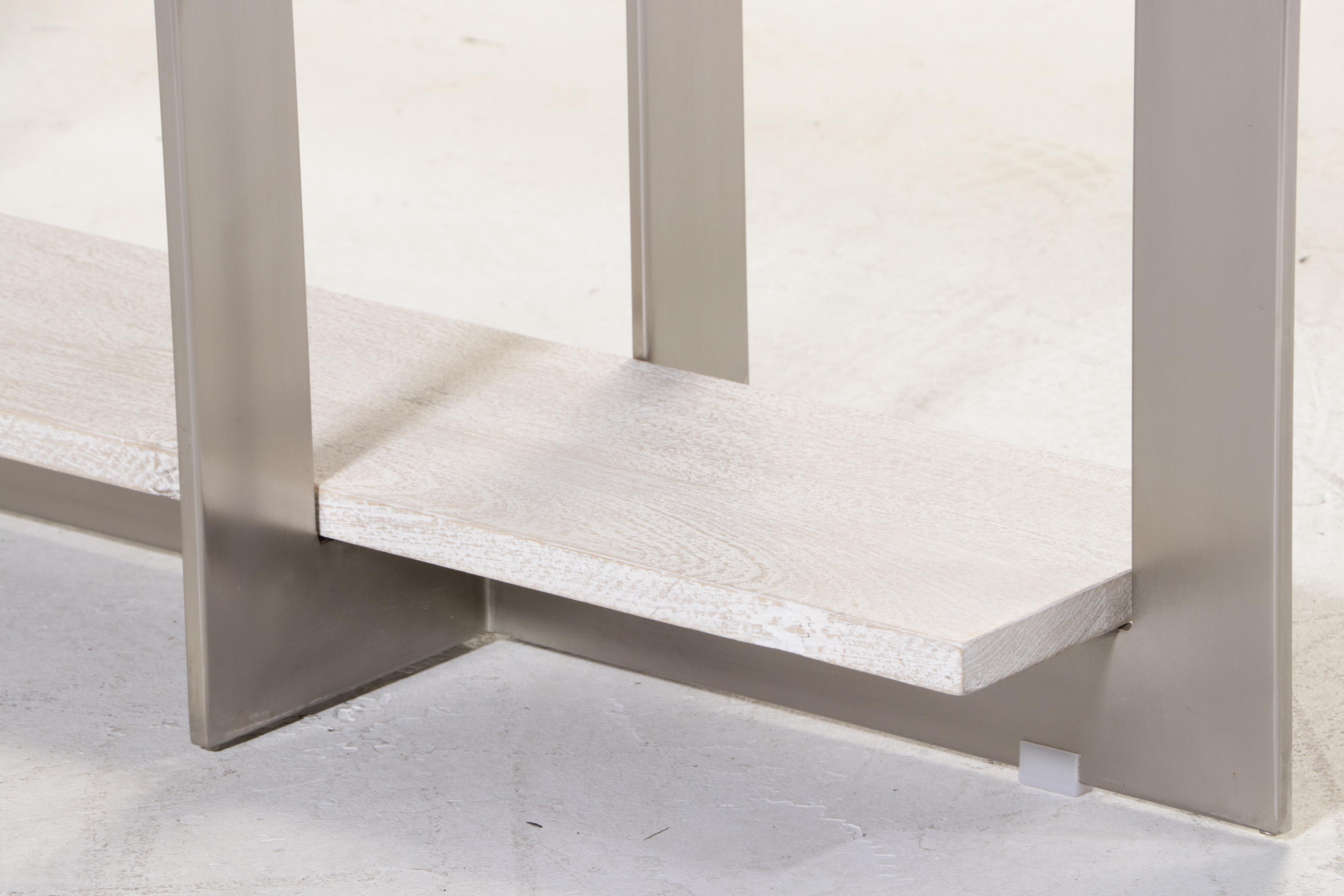 Modernist Style Brushed Metal and Cerused Hardwood Console Table