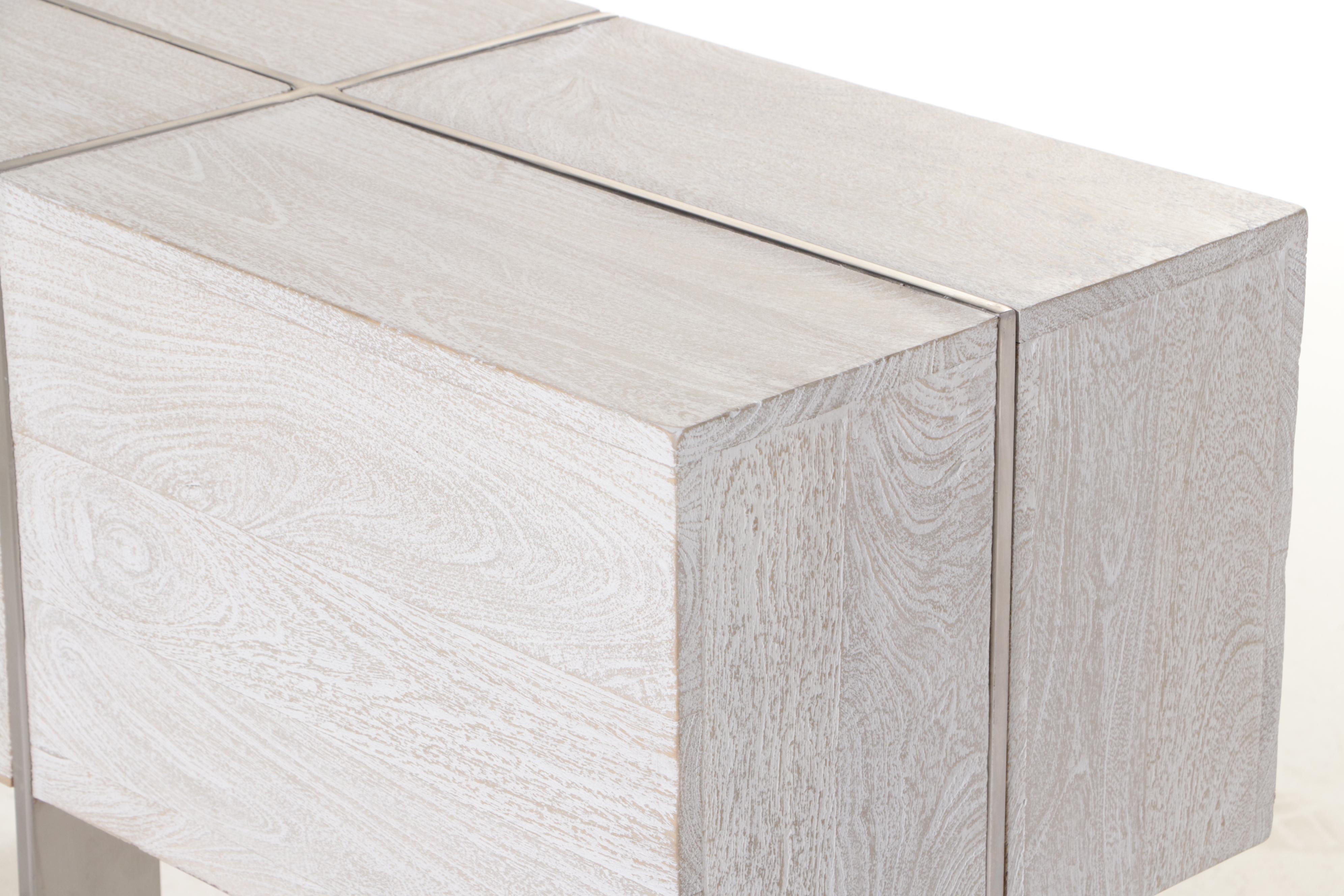 Modernist Style Brushed Metal and Cerused Hardwood Console Table