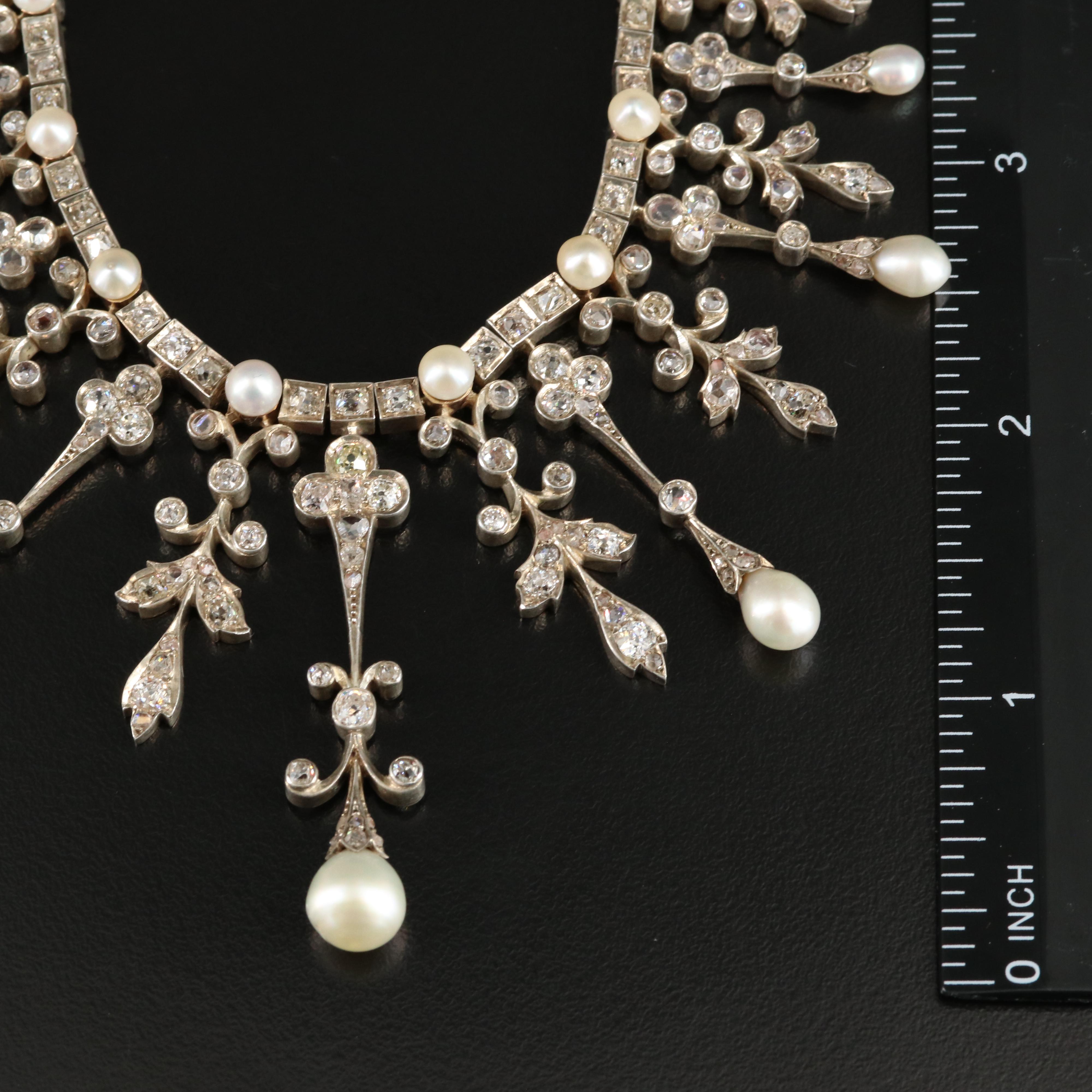Victorian 10.00 CTW Diamond and Pearl Tiara Necklace