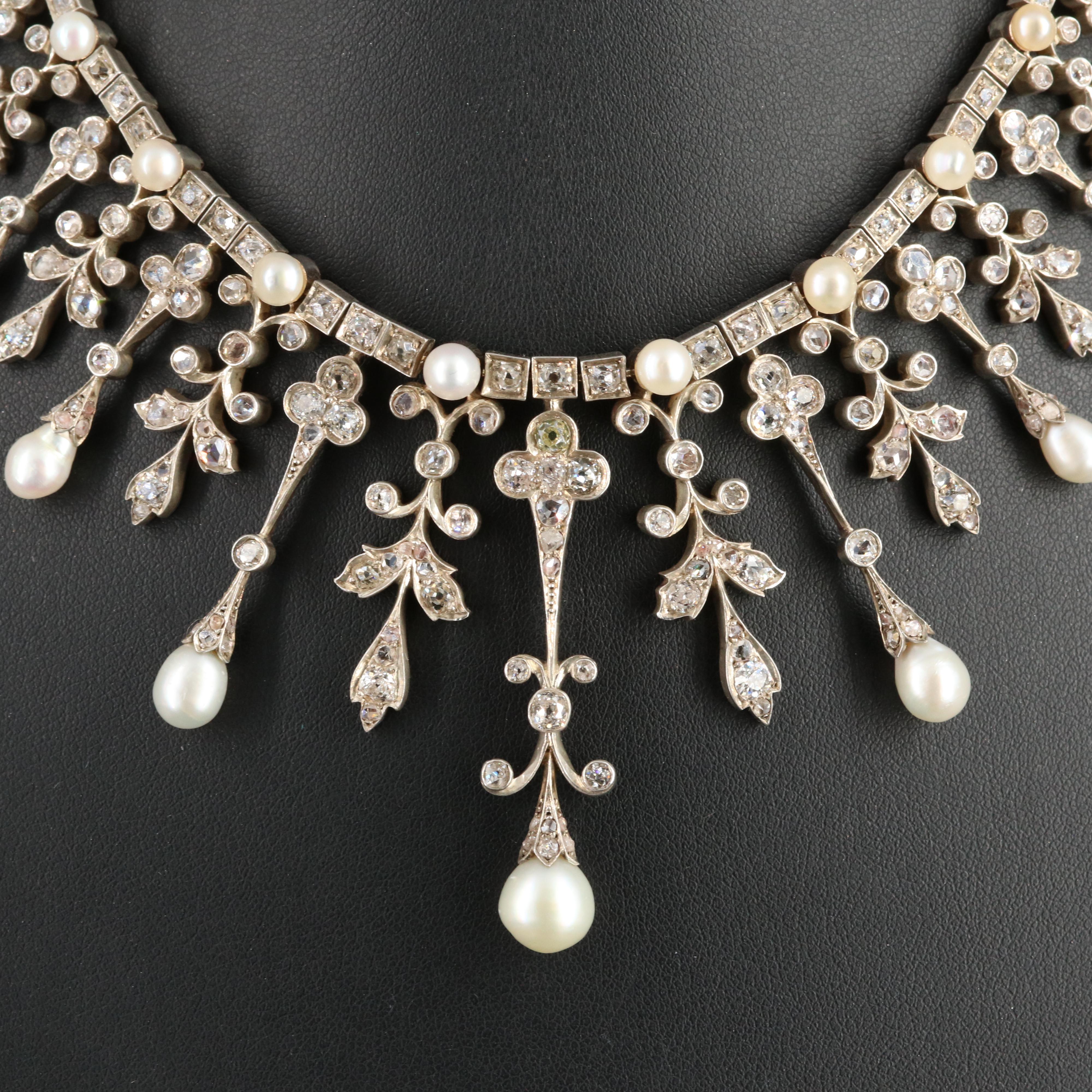 Victorian 10.00 CTW Diamond and Pearl Tiara Necklace