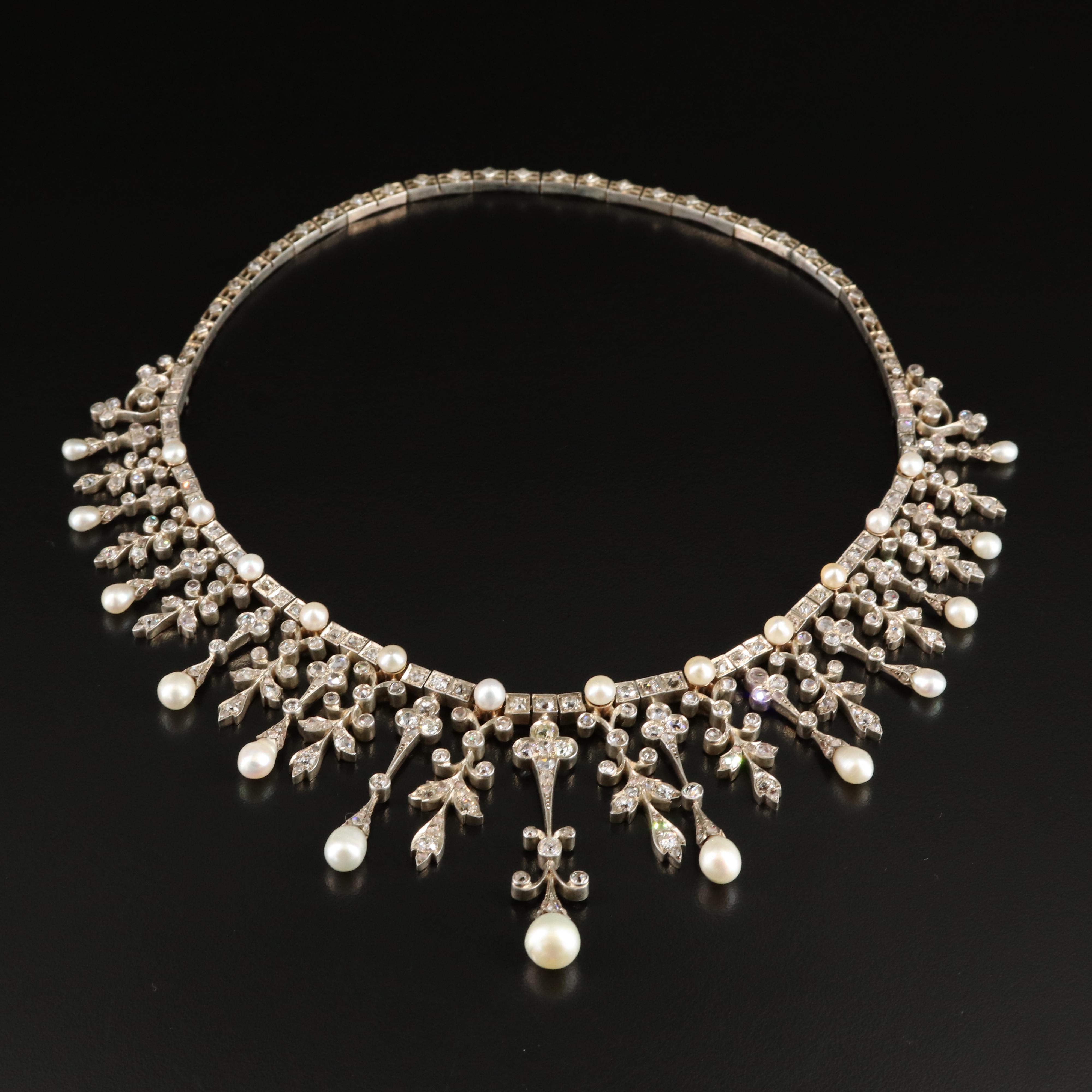 Victorian 10.00 CTW Diamond and Pearl Tiara Necklace