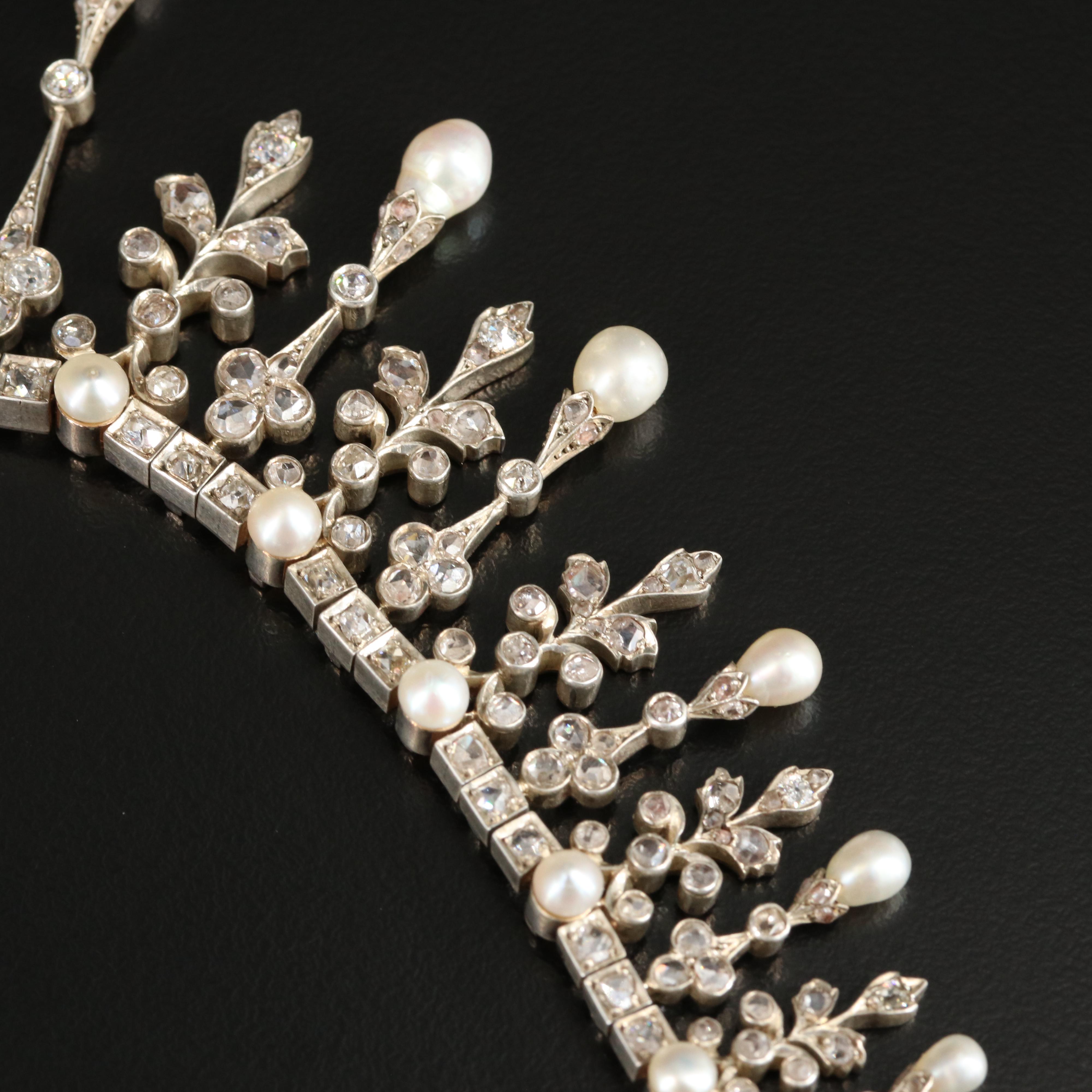 Victorian 10.00 CTW Diamond and Pearl Tiara Necklace