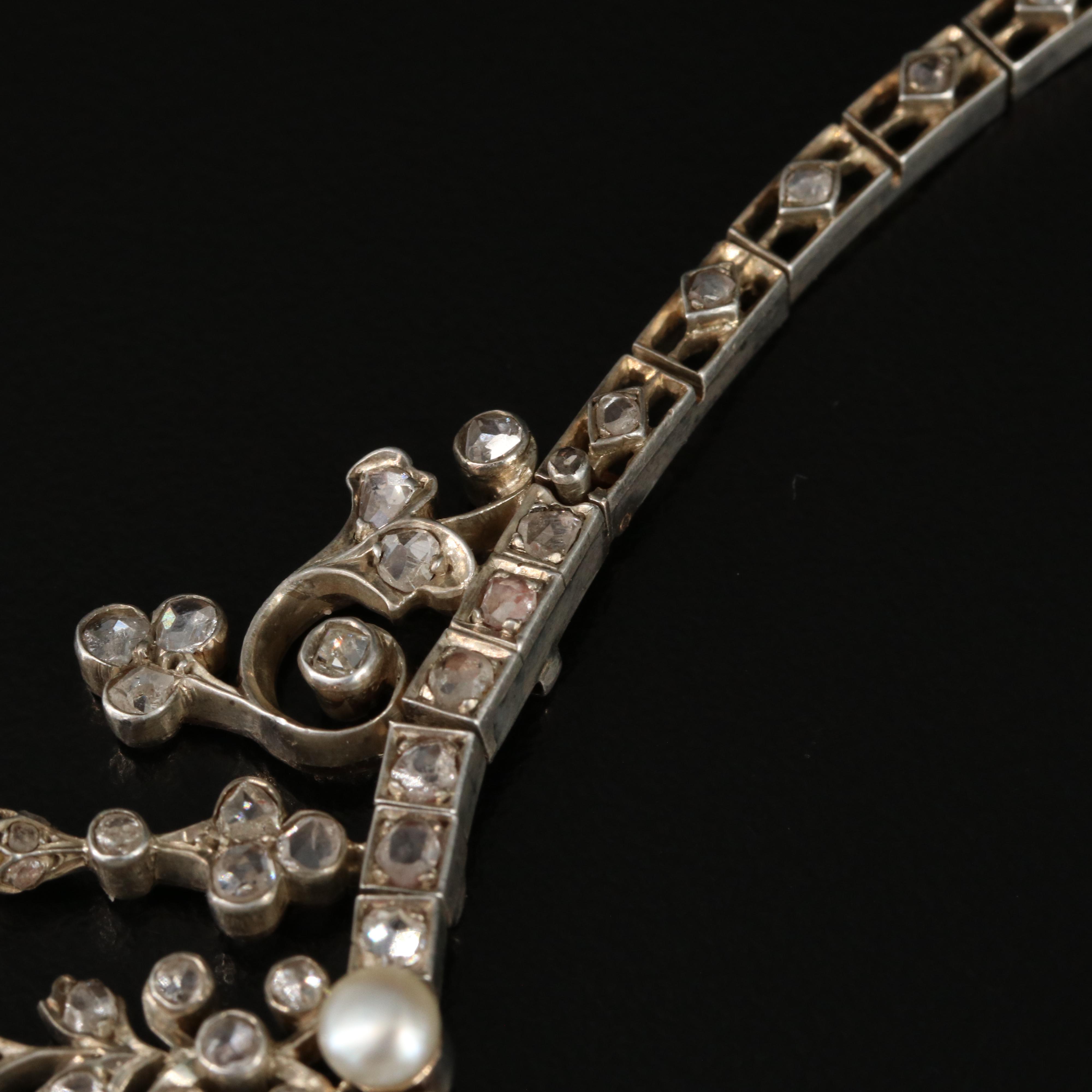 Victorian 10.00 CTW Diamond and Pearl Tiara Necklace