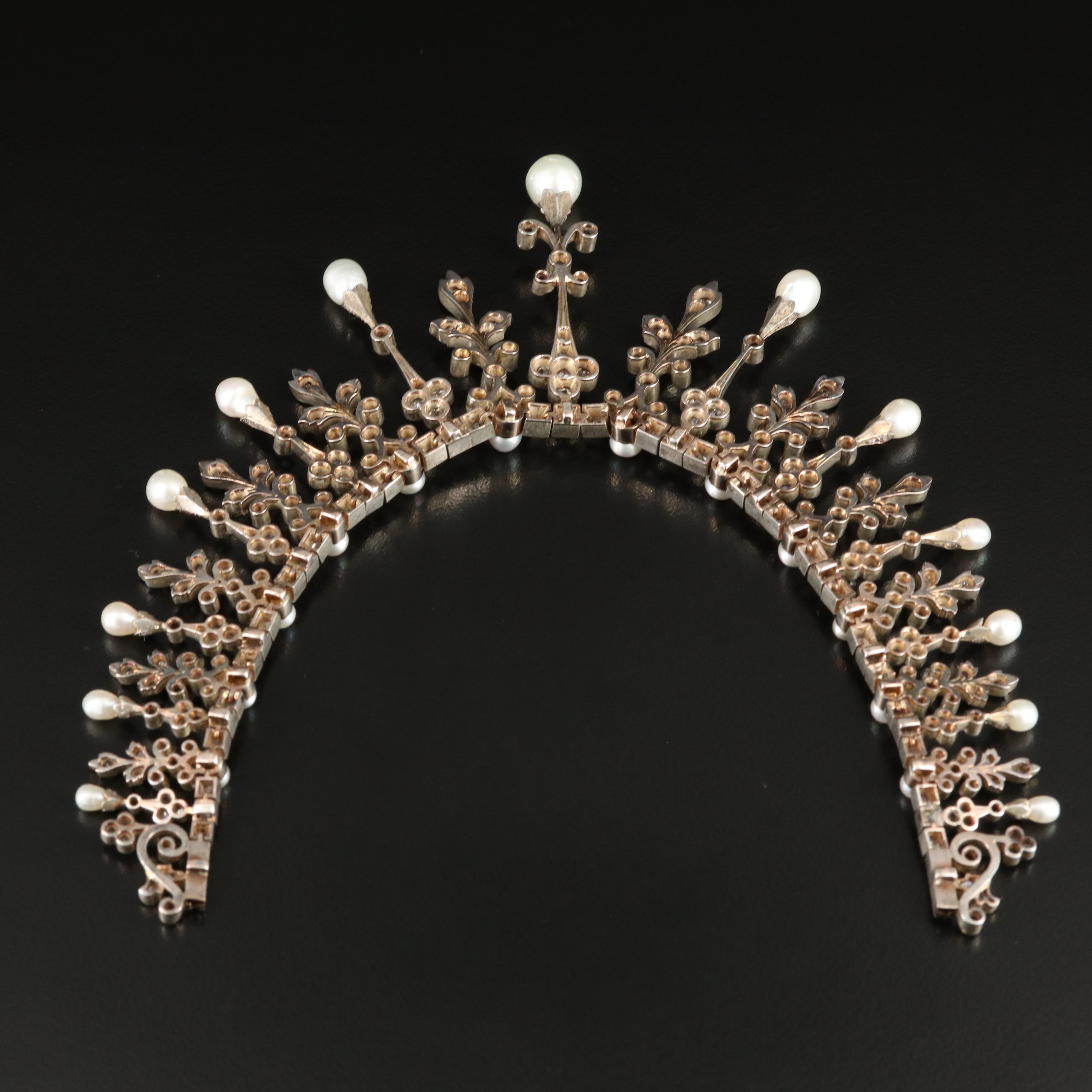 Victorian 10.00 CTW Diamond and Pearl Tiara Necklace