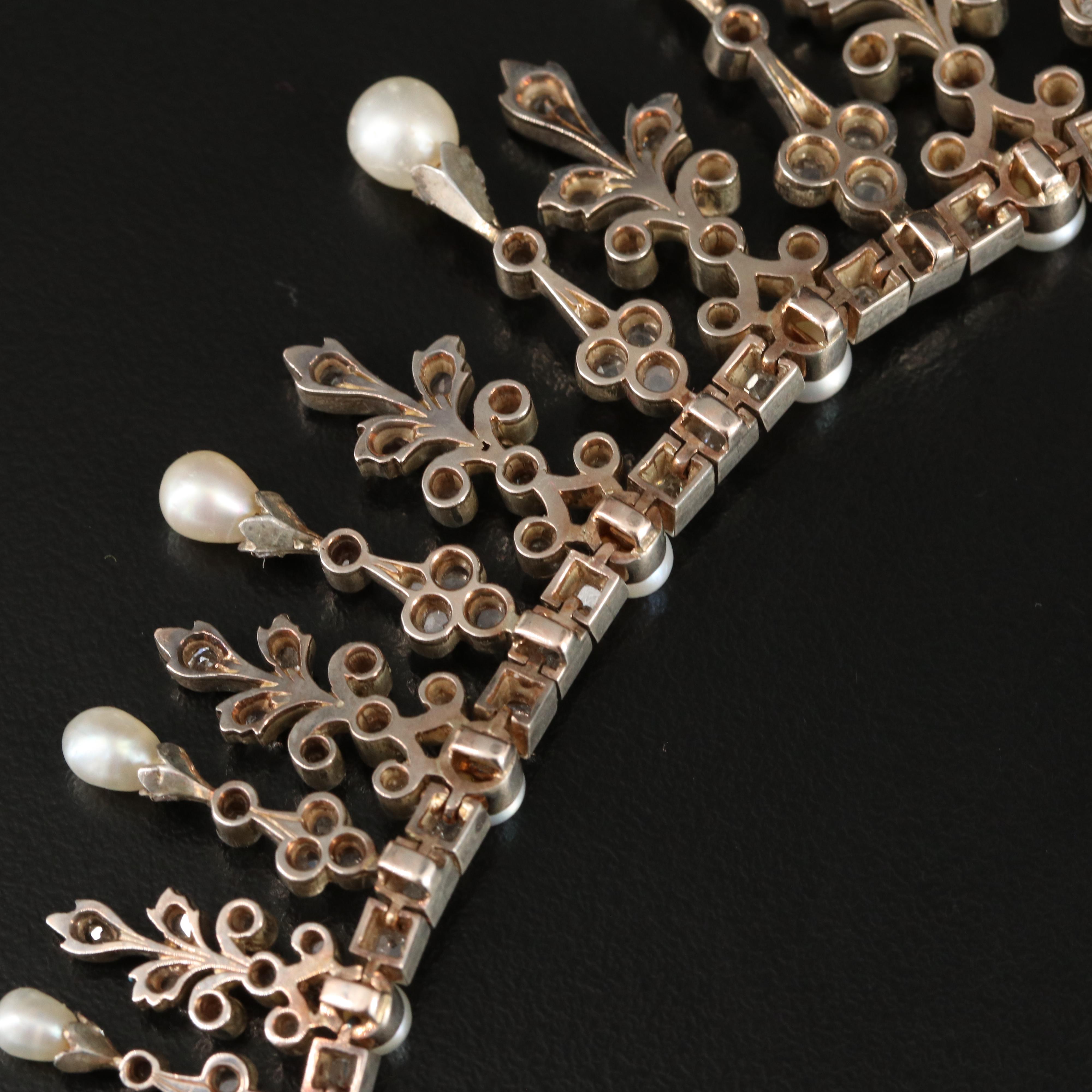 Victorian 10.00 CTW Diamond and Pearl Tiara Necklace