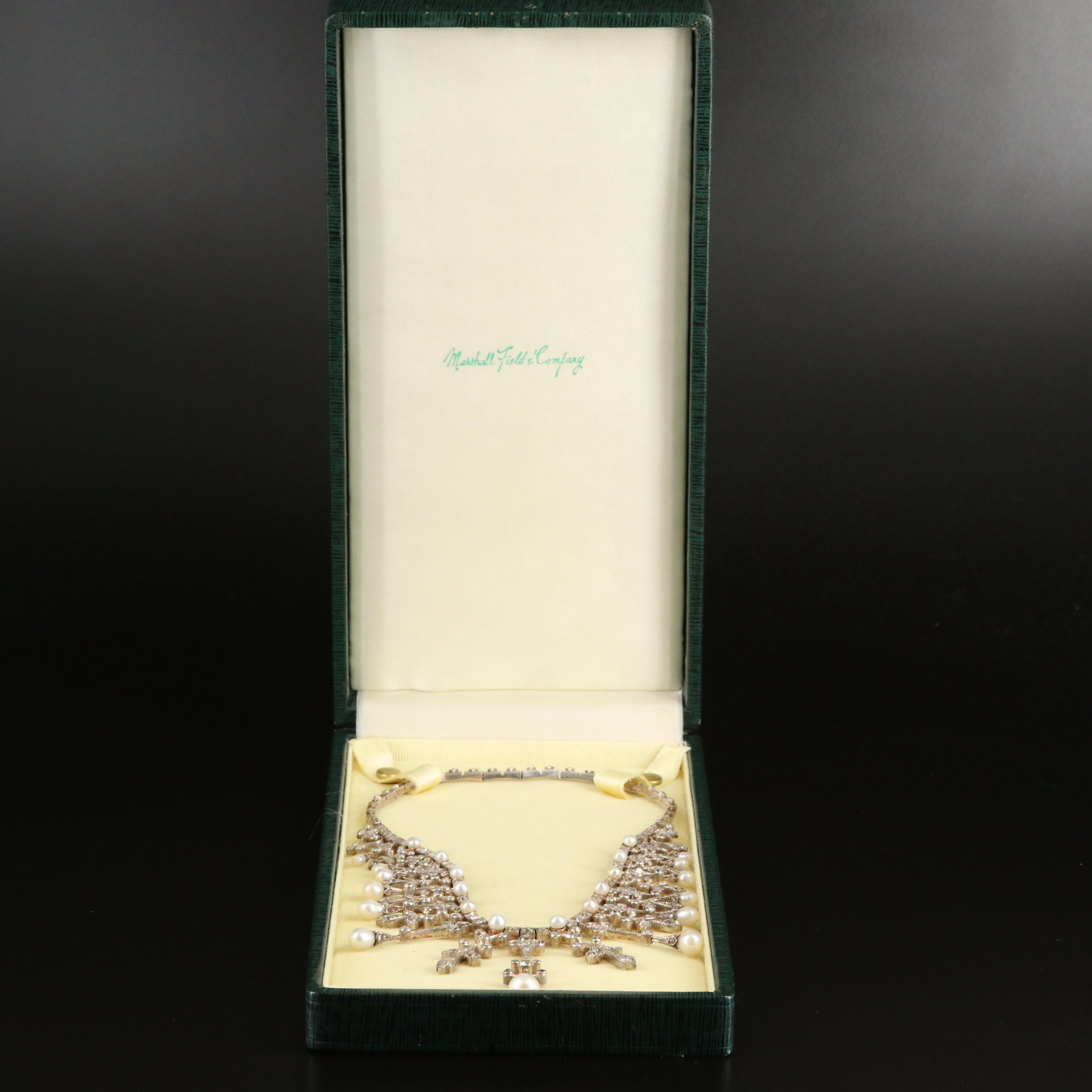 Victorian 10.00 CTW Diamond and Pearl Tiara Necklace