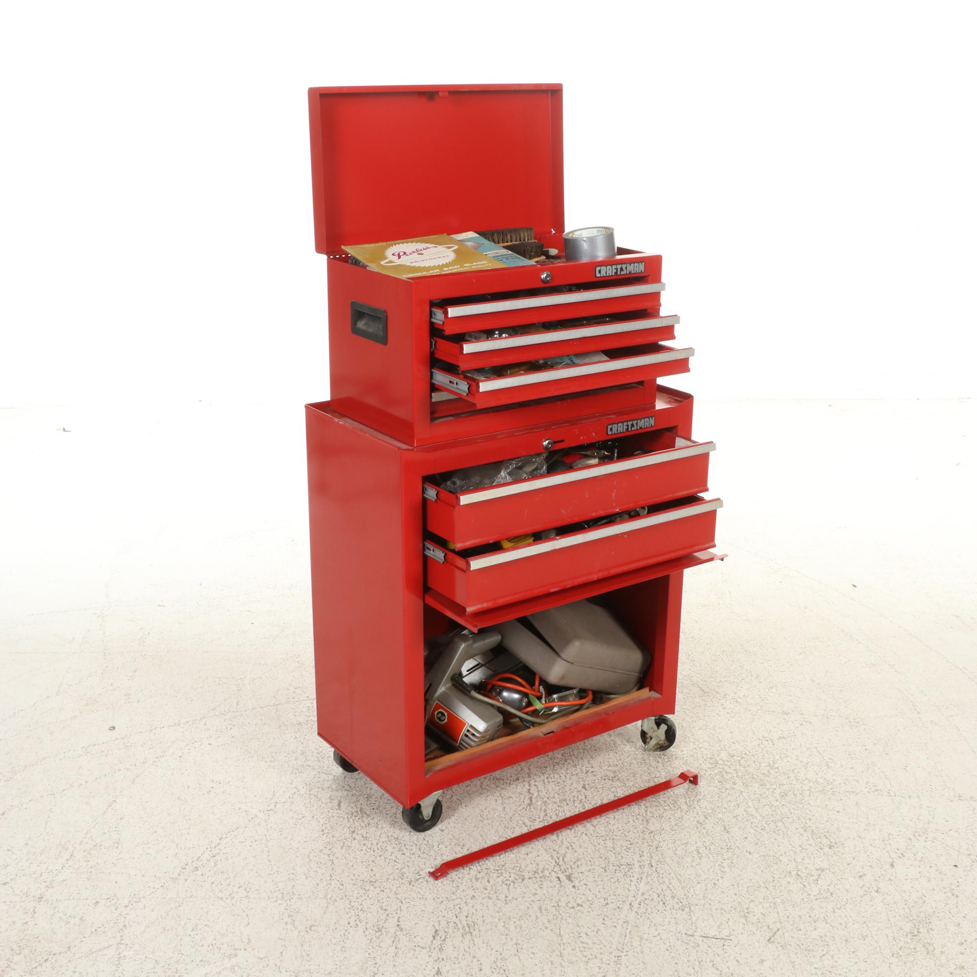 Craftsman Metal Rolling Stool Chest with Tools