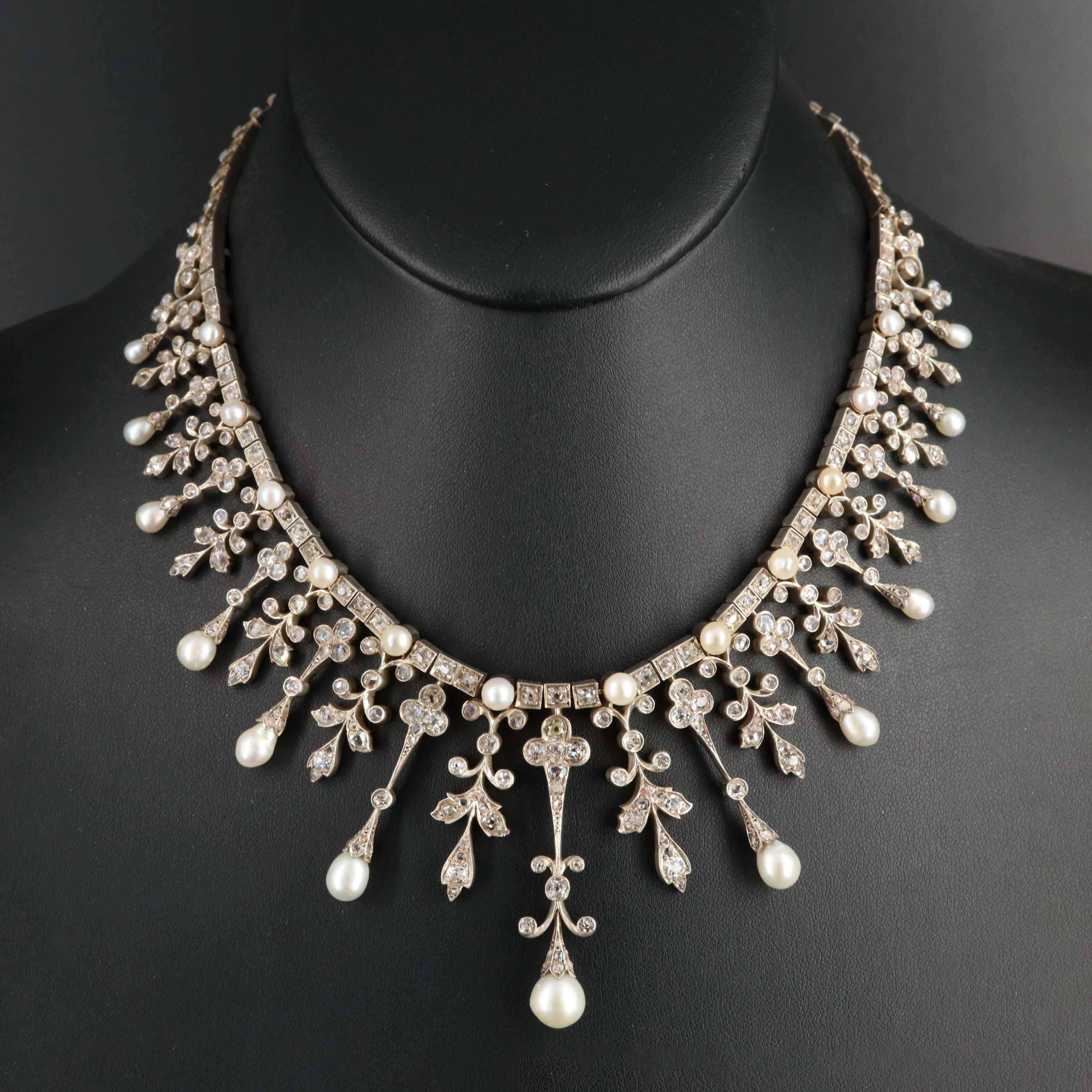 Victorian 10.00 CTW Diamond and Pearl Tiara Necklace