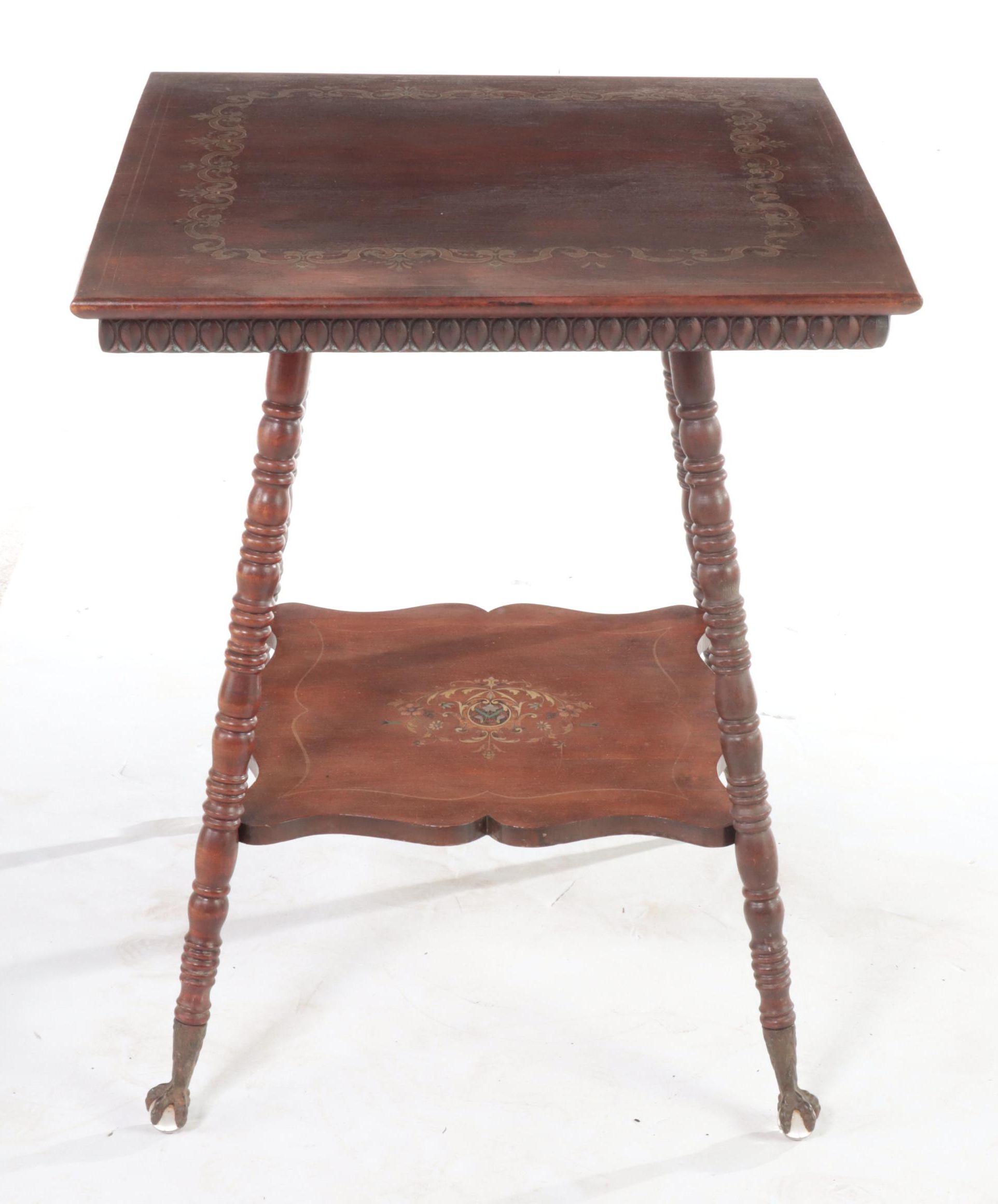 Late Victorian Paint-Decorated Two-Tier Parlor Table, Early 20th Century